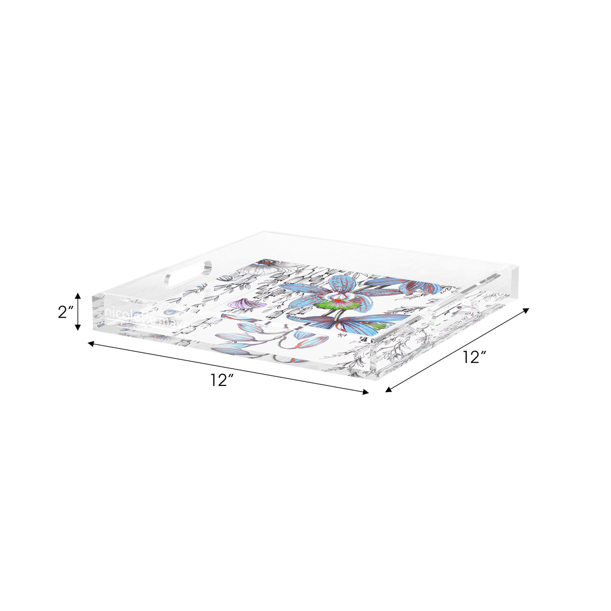 Orchid Pangea Blue Red Acrylic Decorative Tray, 12 x 12 in. by Nicolette Mayer