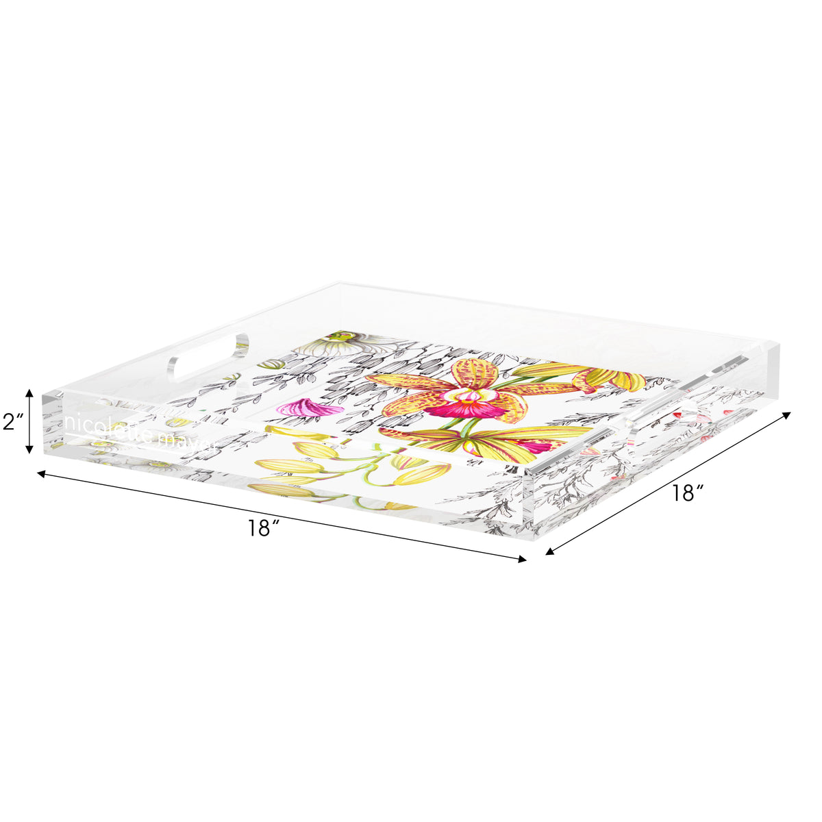 Orchid Pangea Yellow Pink Acrylic Decorative Tray, 18 x 18 in. by Nicolette Mayer