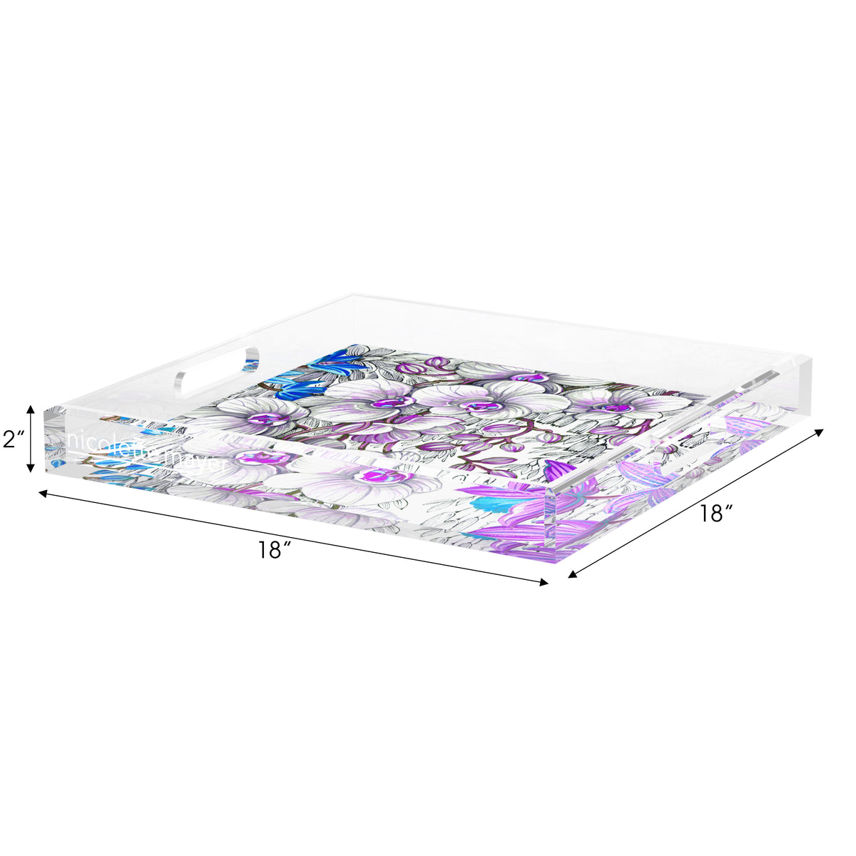 Orchid Phalaenopsis Lilac Corn Flower Acrylic Decorative Tray, 18 x 18 in. by Nicolette Mayer