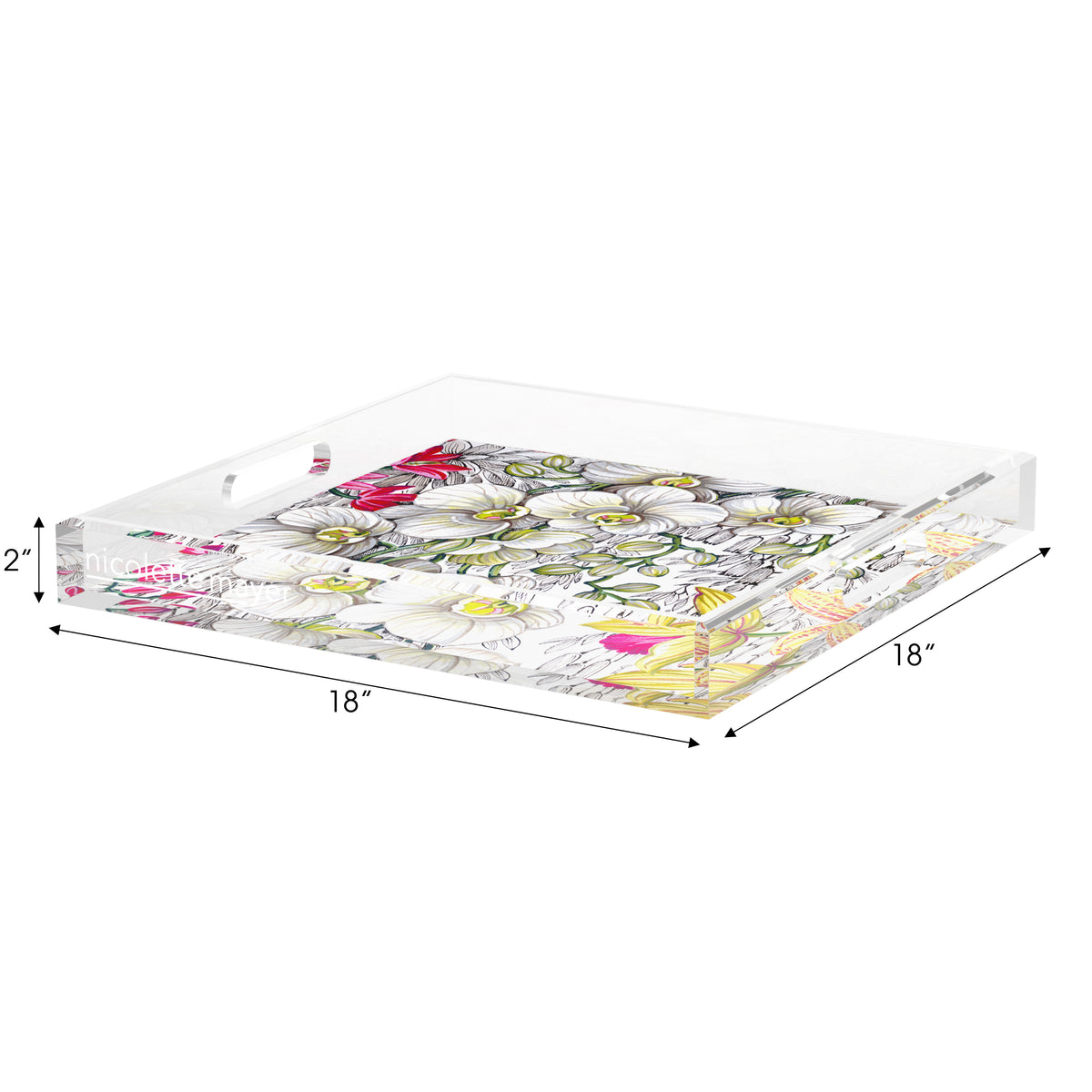 Orchid Phalaenopsis White Acrylic Decorative Tray, 18 x 18 in. by Nicolette Mayer