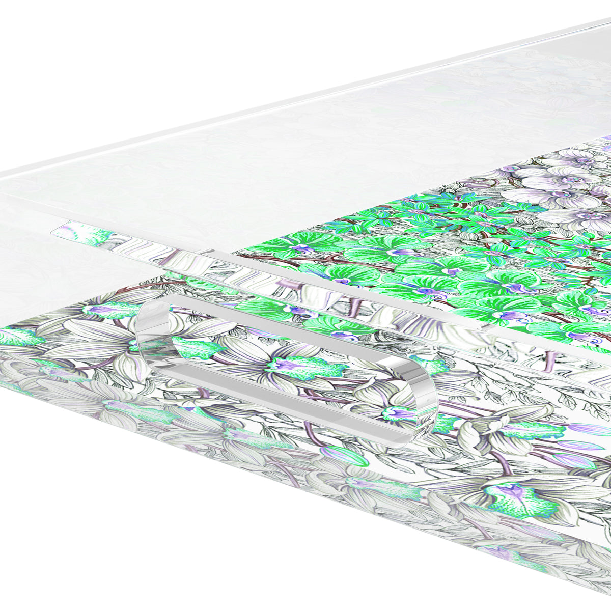Orchid Garden Lilac Green Blue Acrylic Decorative Tray, 12.5 x 7.75 in. by Nicolette Mayer