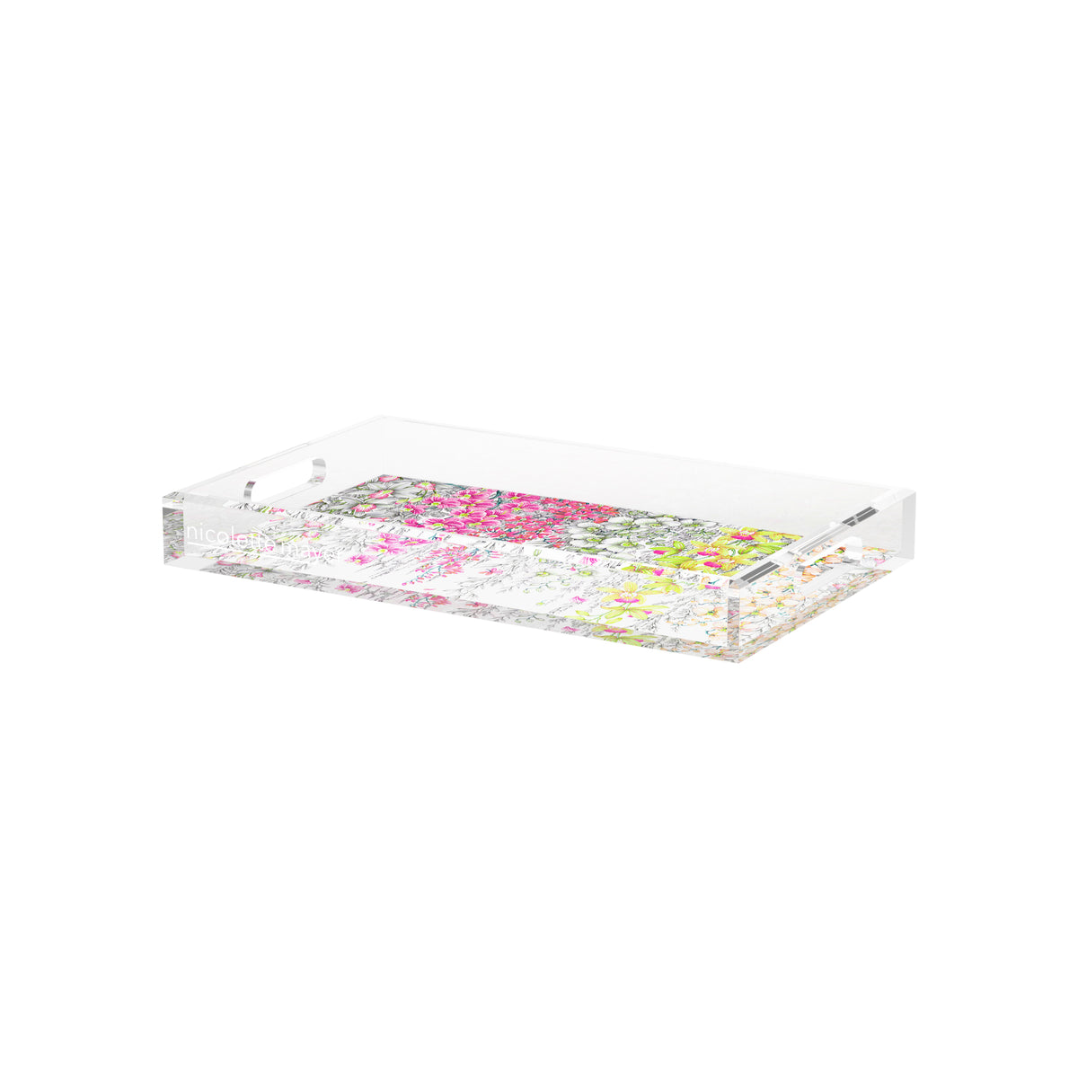 Orchid Garden Pink Green Acrylic Decorative Tray, 12.5 x 7.75 in. by Nicolette Mayer