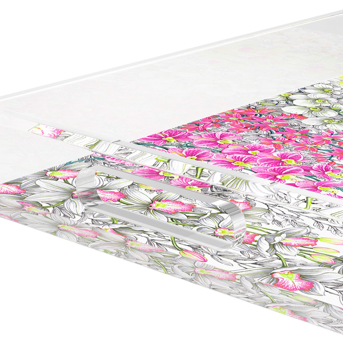 Orchid Garden Pink Green Acrylic Decorative Tray, 12.5 x 7.75 in. by Nicolette Mayer