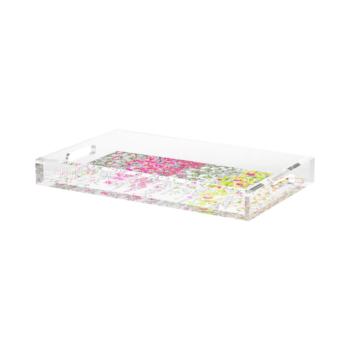 Orchid Garden Pink Green Acrylic Decorative Tray, 17 x 10.5 in. by Nicolette Mayer