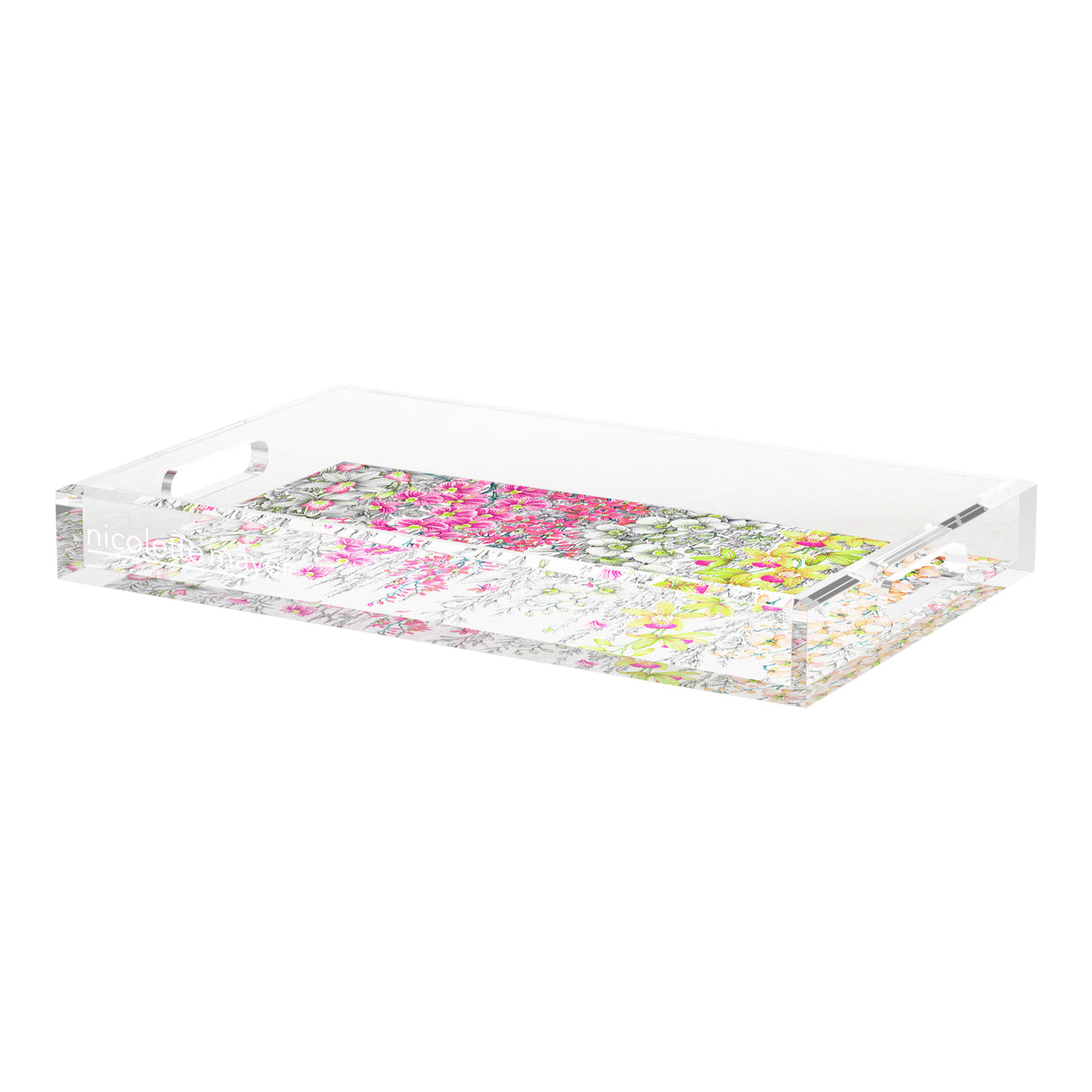 Orchid Garden Pink Green Acrylic Decorative Tray, 22.5 x 14.5 in. by Nicolette Mayer