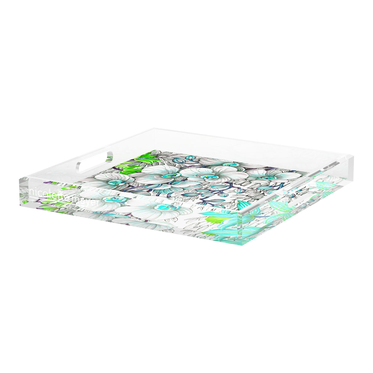 Orchid Phalaenopsis Robins Egg Acrylic Decorative Tray, 18 x 18 in. by Nicolette Mayer