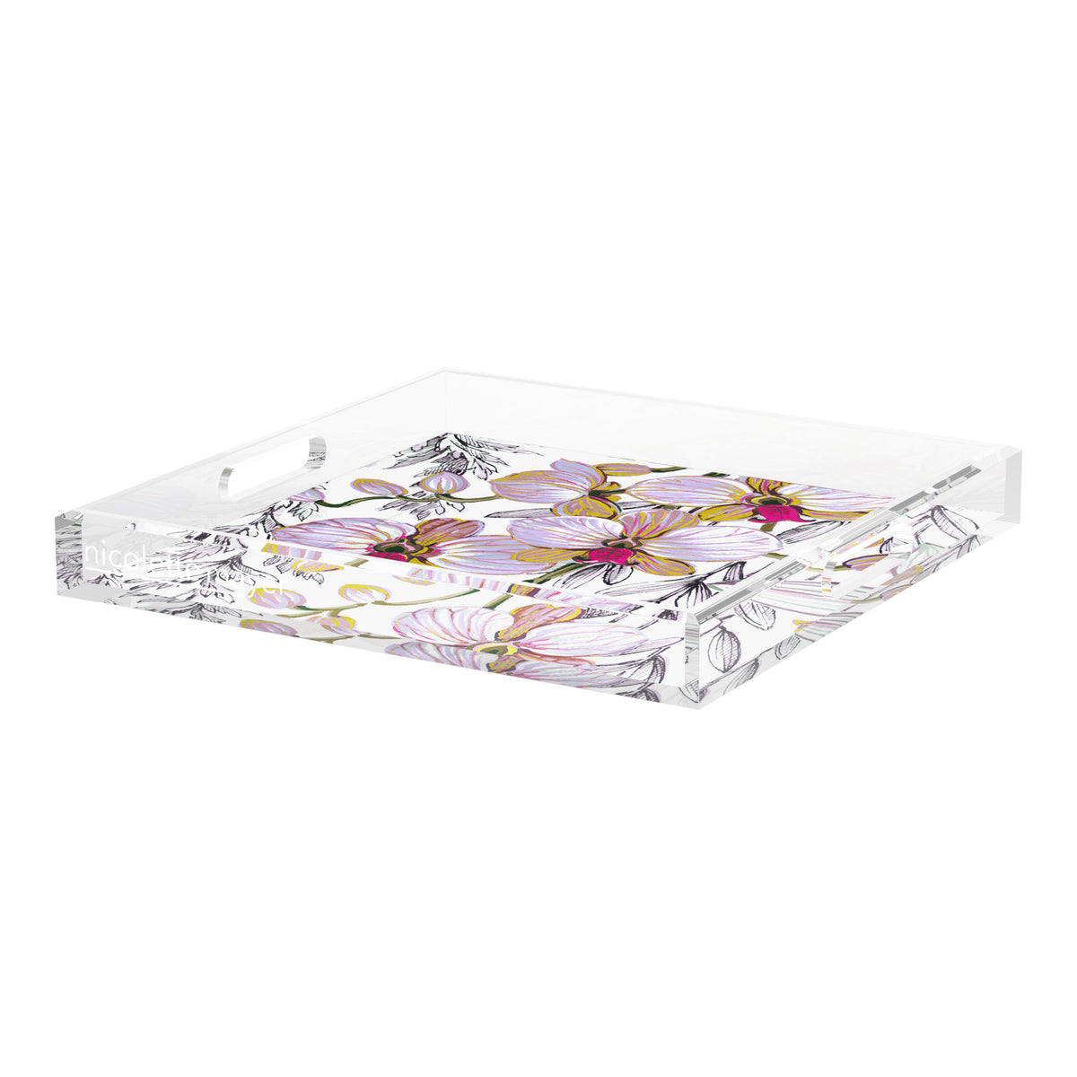 Orchid Vanda Alba Acrylic Decorative Tray, 18 x 18 in. by Nicolette Mayer