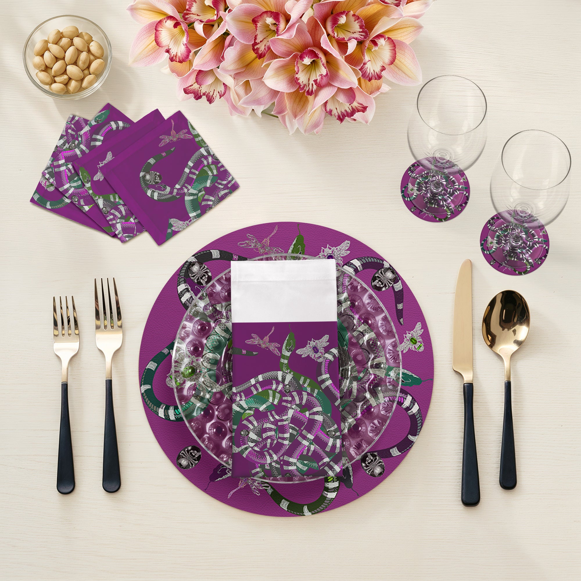 Ouroboros Purple 16" Round Pebble Placemats, Set of 4 - nicolettemayer.com