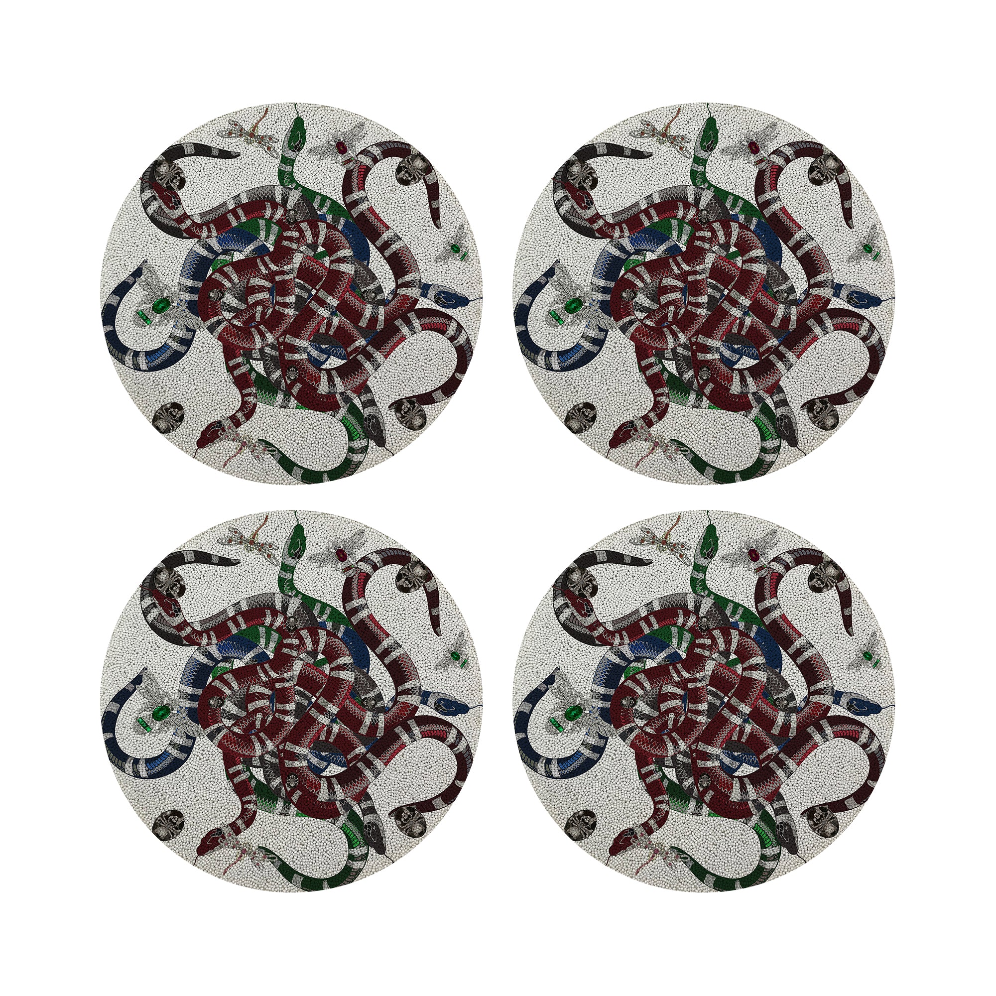 Ouroboros White Round Beaded Placemat Smooth