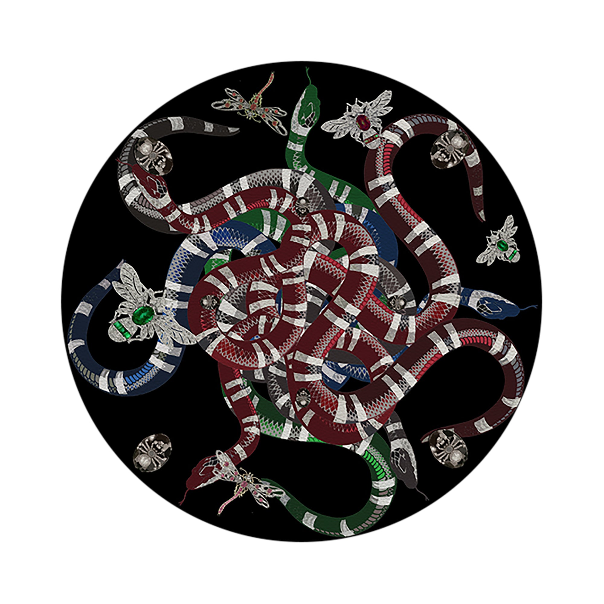 Ouroboros Black Vegan Leather Round Pebble Placemat - nicolettemayer.com