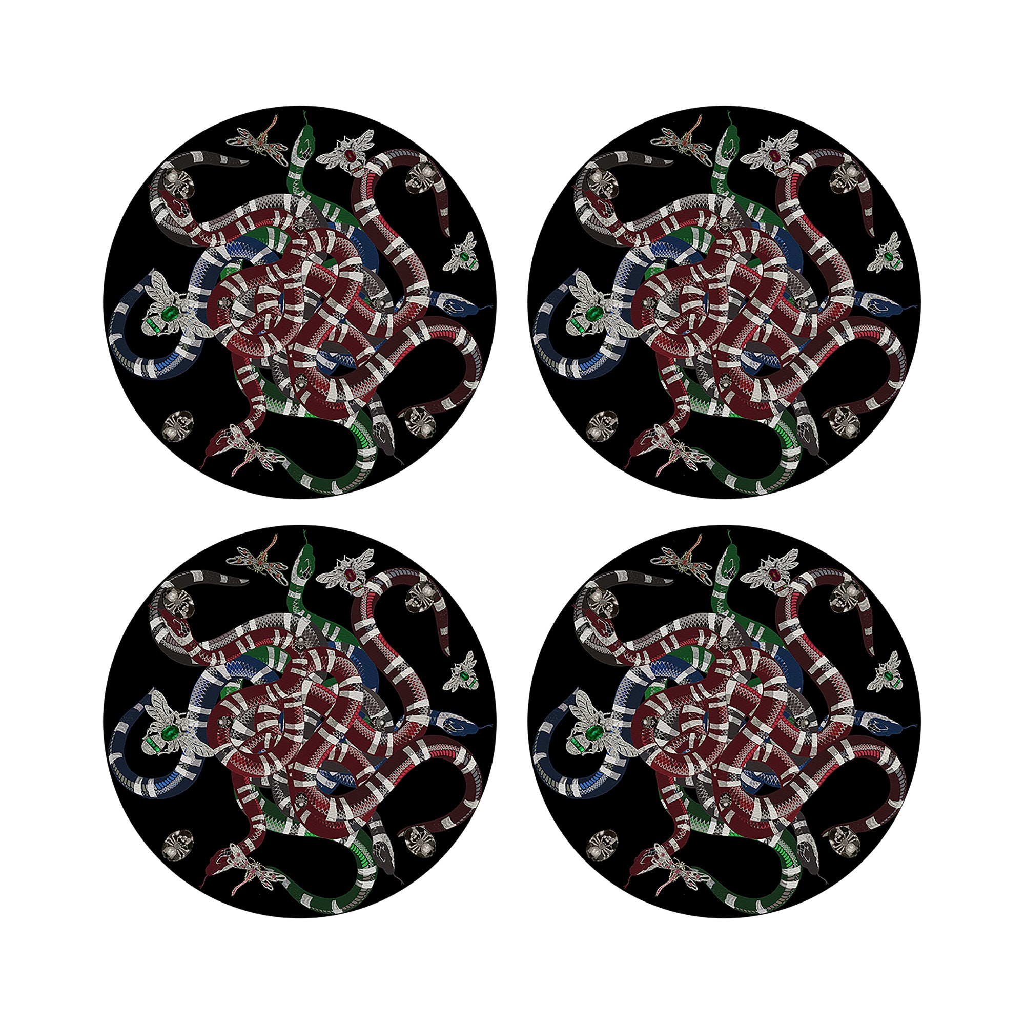 Ouroboros Black 16" Round Pebble Placemats, Set of 4 - nicolettemayer.com