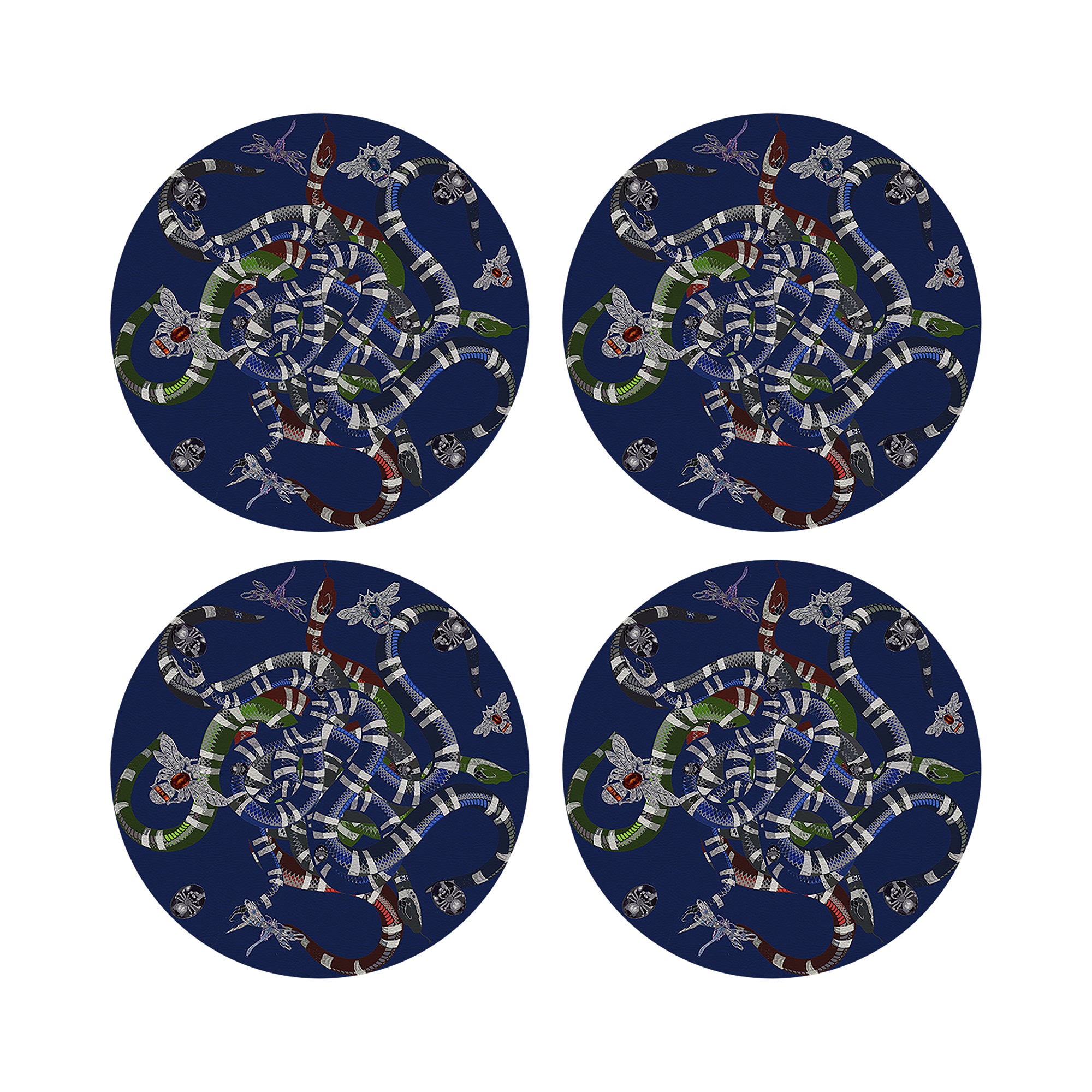 Ouroboros Blue 16" Round Pebble Placemats, Set of 4 - nicolettemayer.com