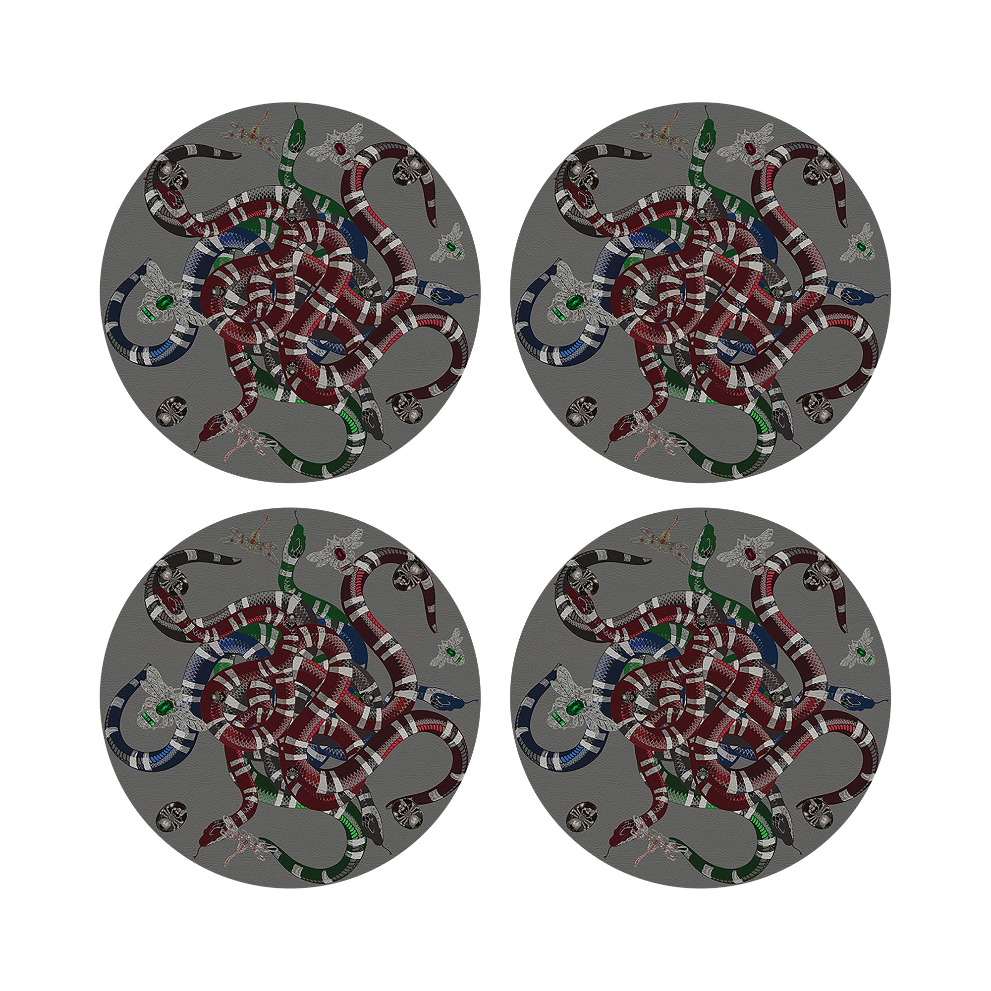 Ouroboros Gray Vegan Leather Round Pebble Placemat - nicolettemayer.com