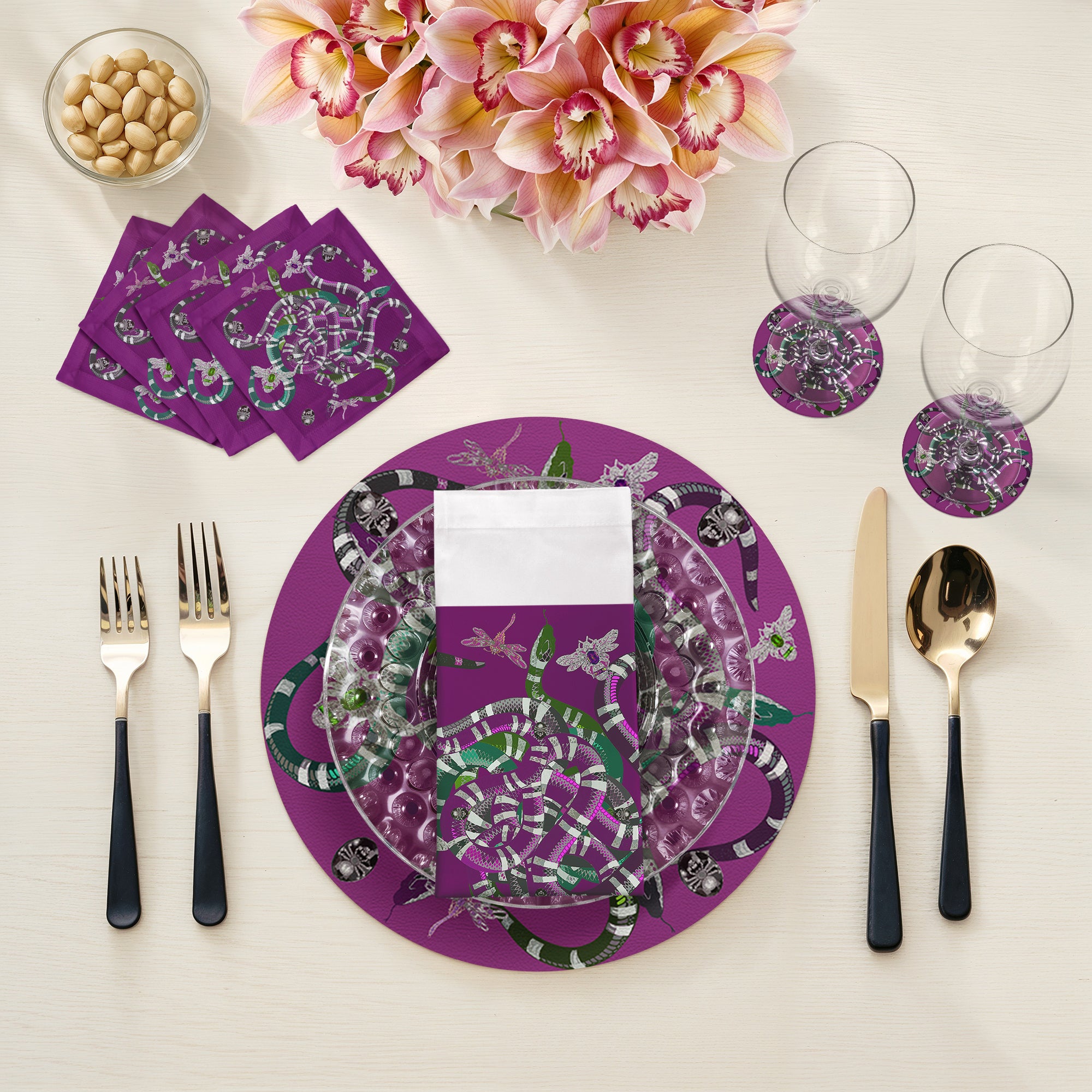 Ouroboros Purple 16" Round Pebble Placemats, Set of 4 - nicolettemayer.com