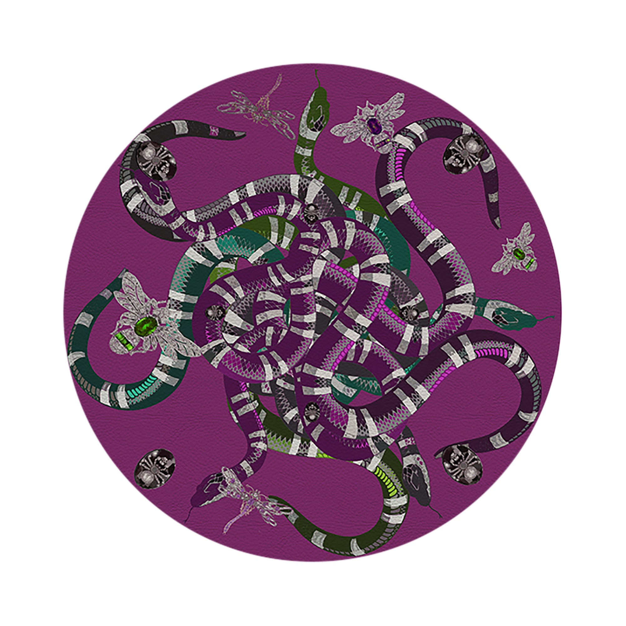 Ouroboros Purple Vegan Leather Round Pebble Placemat - nicolettemayer.com