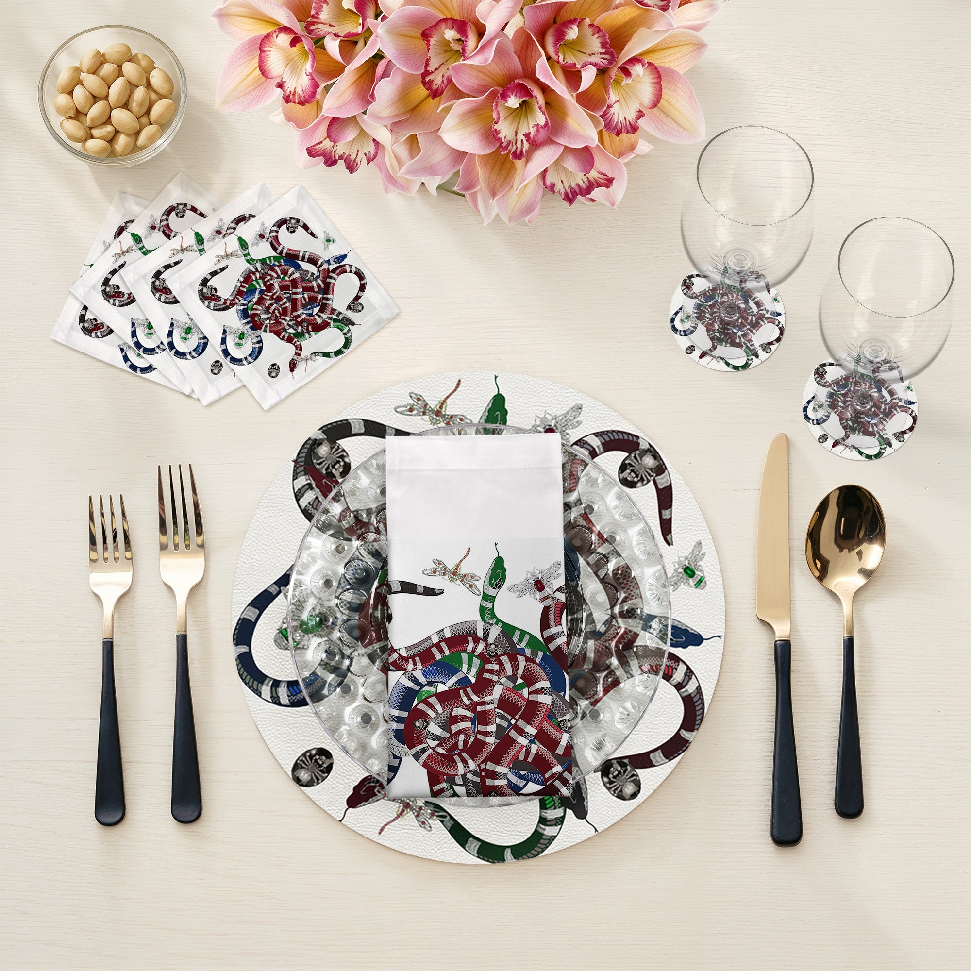 Ouroboros White 16" Round Pebble Placemats, Set of 4 - nicolettemayer.com