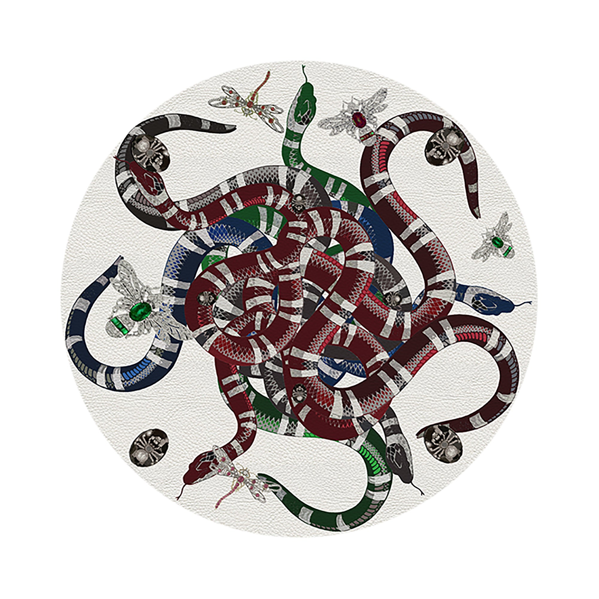Ouroboros White Vegan Leather Round Pebble Placemat - nicolettemayer.com