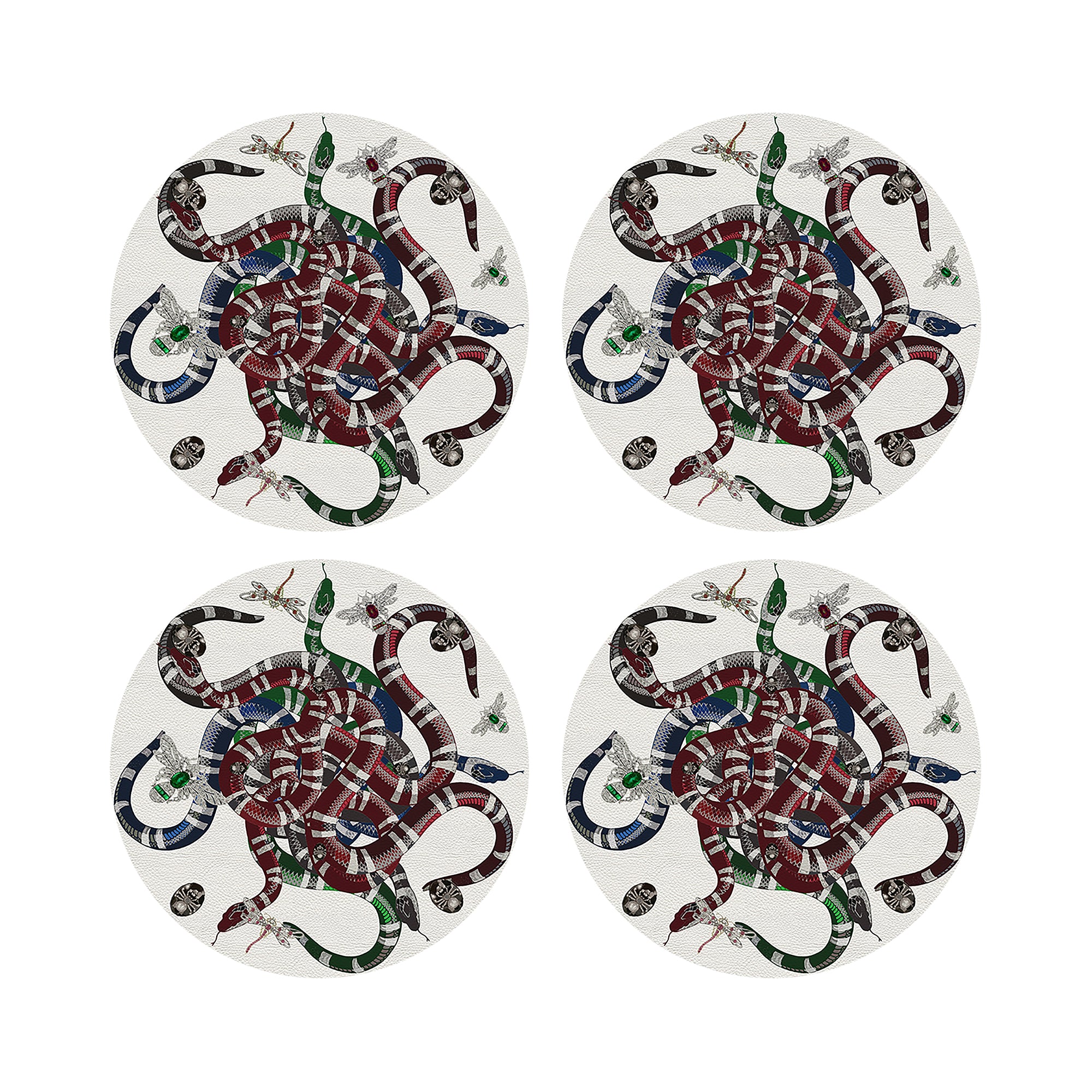 Ouroboros White Vegan Leather Round Pebble Placemat - nicolettemayer.com