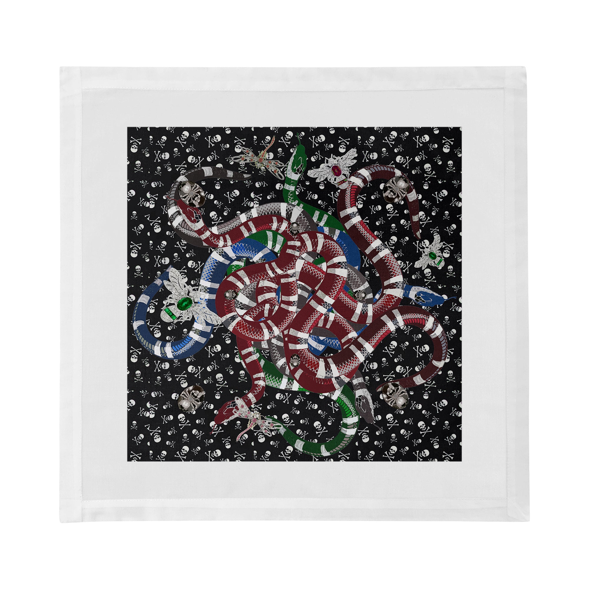 Ouroboros Skulls Black Cotton Sateen Dinner Napkins - nicolettemayer.com