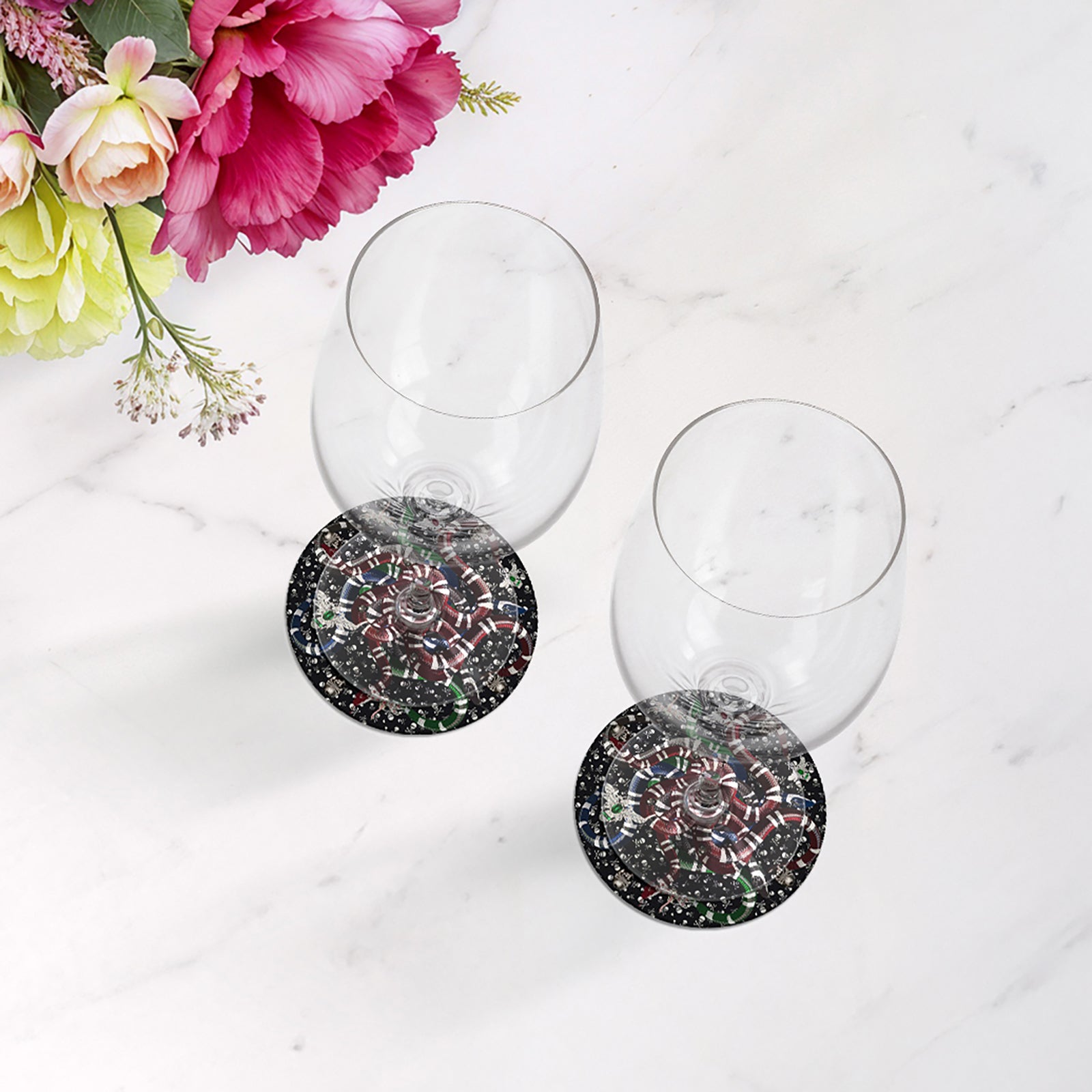Ouroboros Skulls Black Vegan Leather Round Coasters