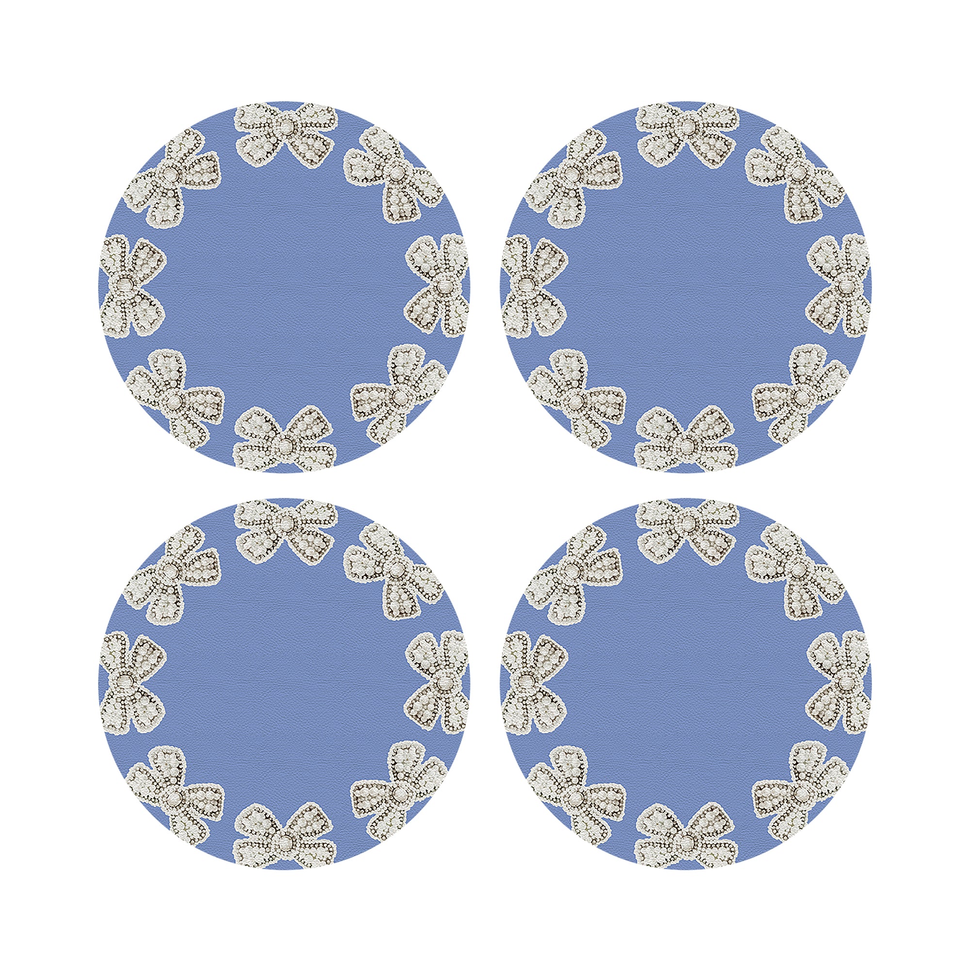 Pearl Bow Blue 16" Round Pebble Placemats, Set of 4 - nicolettemayer.com
