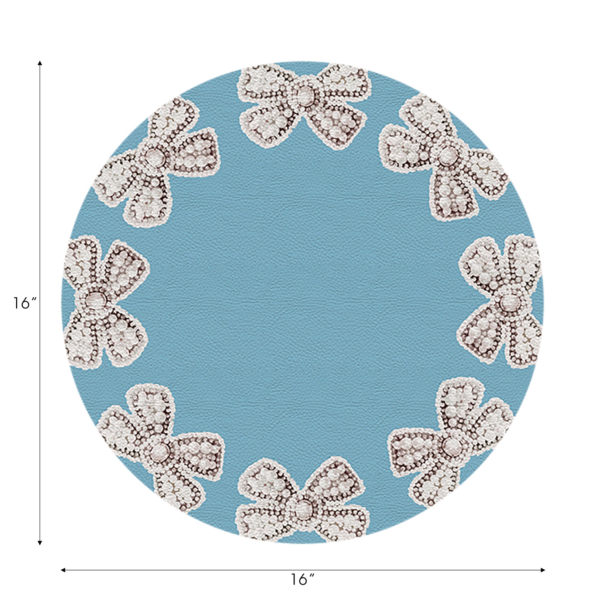 Pearl Bow Bluebell Vegan Leather Round Pebble Placemat