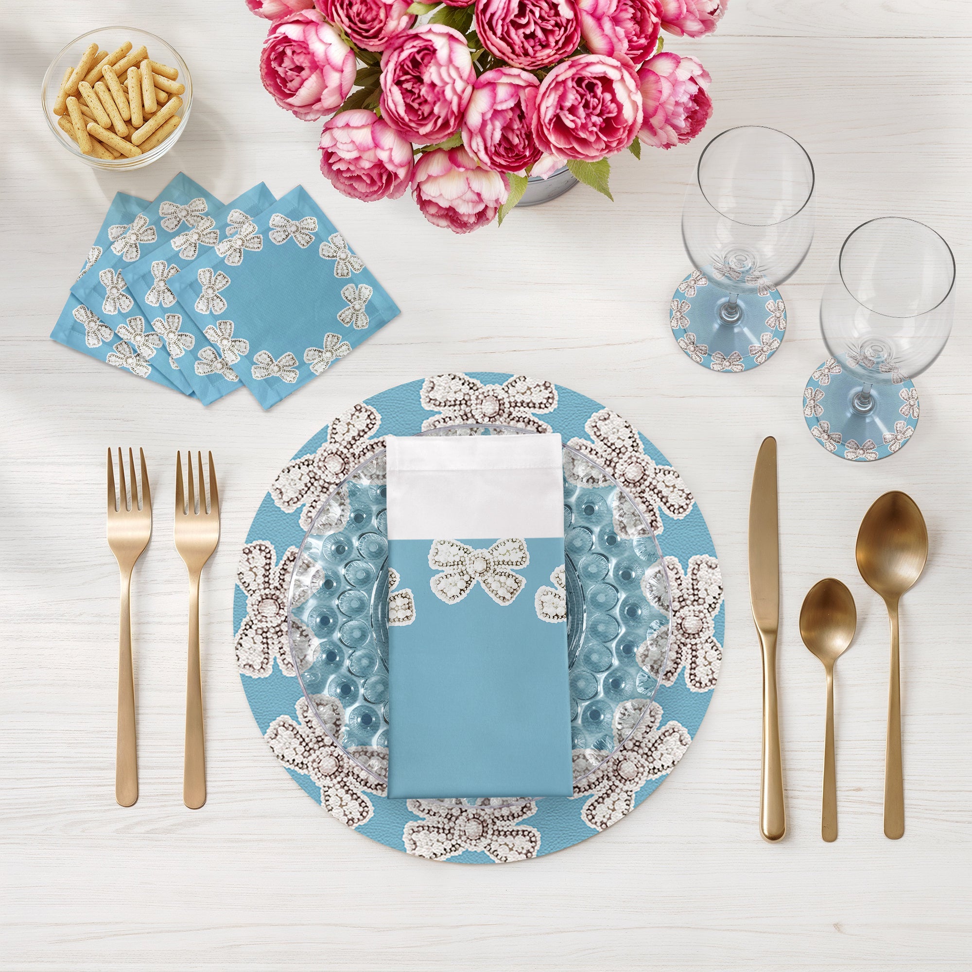 Pearl Bow Bluebell 16" Round Pebble Placemats, Set of 4 - nicolettemayer.com