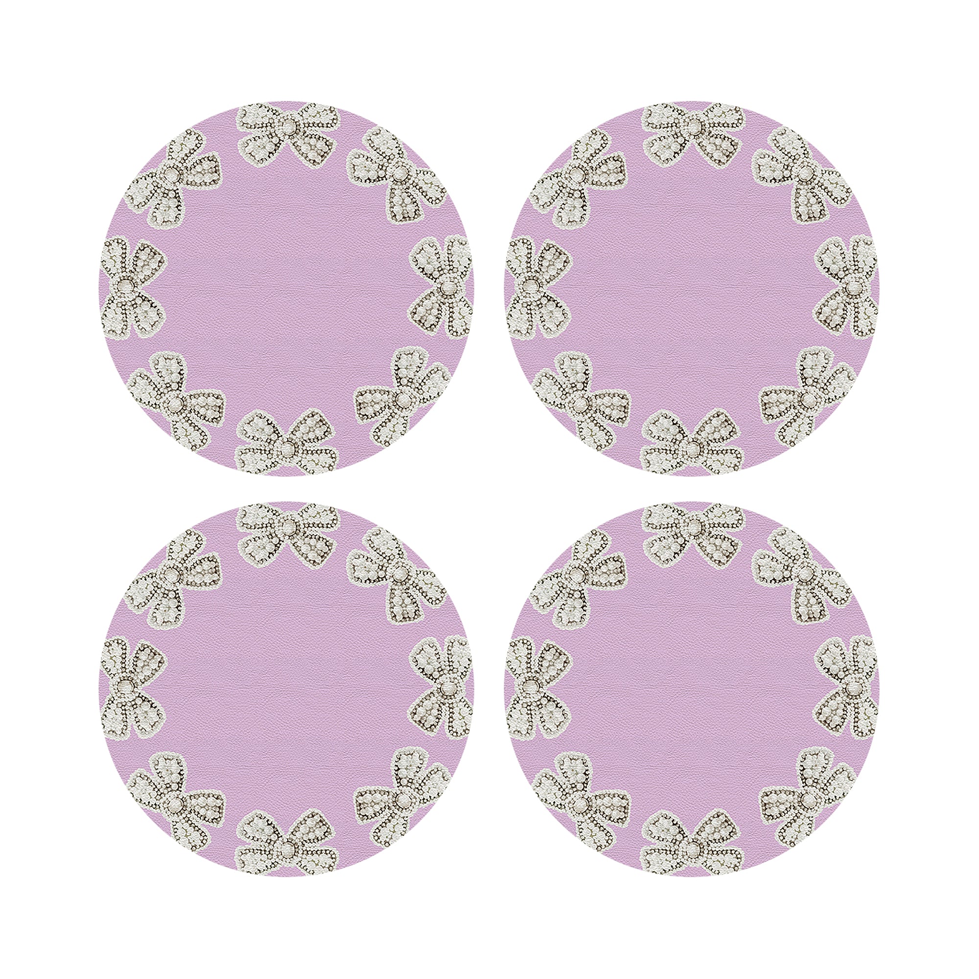 Pearl Bow Lilac 16" Round Pebble Placemats, Set of 4 - nicolettemayer.com