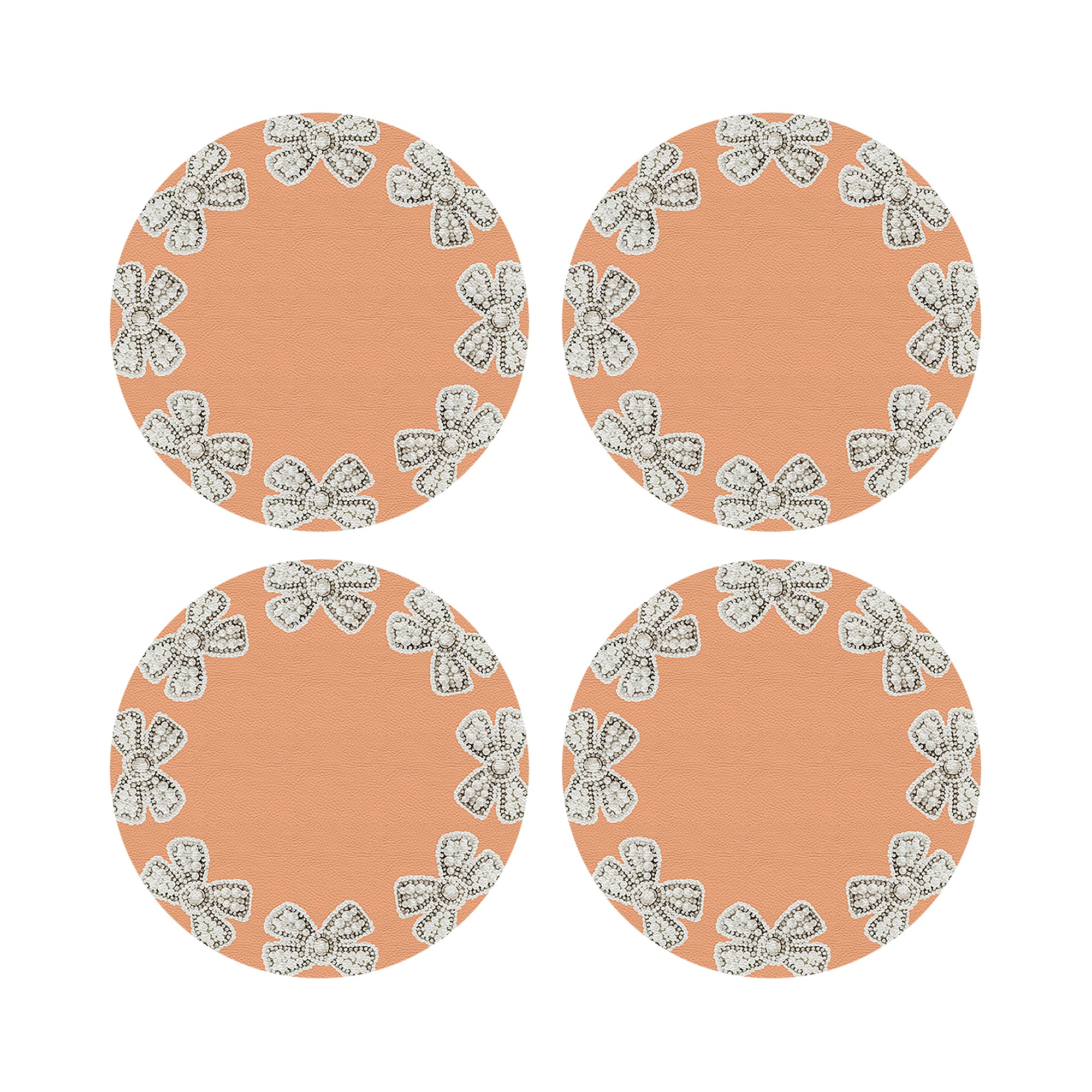 Pearl Bow Peach 16" Round Pebble Placemats, Set of 4 - nicolettemayer.com