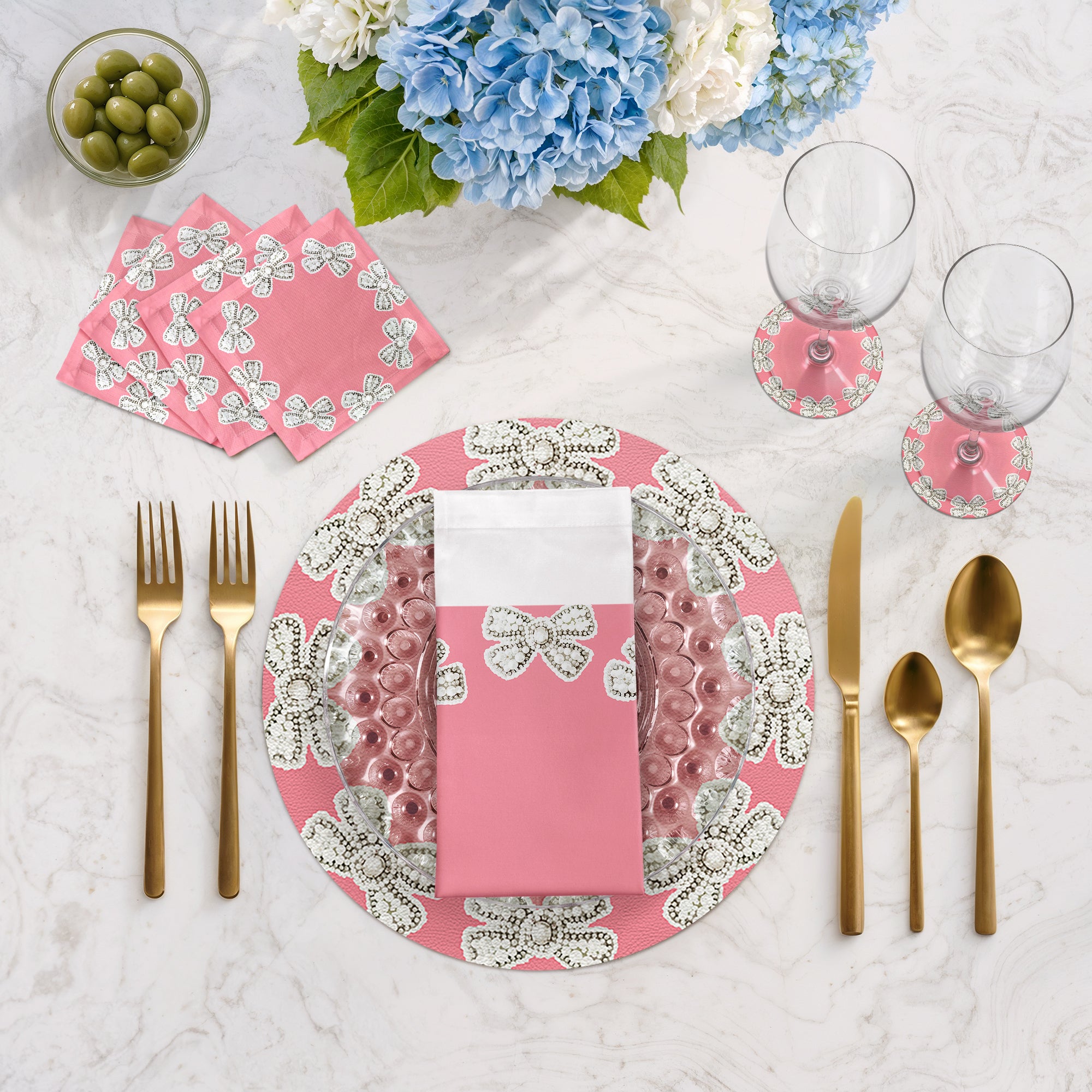 Pearl Bow Pink 16" Round Pebble Placemats, Set of 4 - nicolettemayer.com