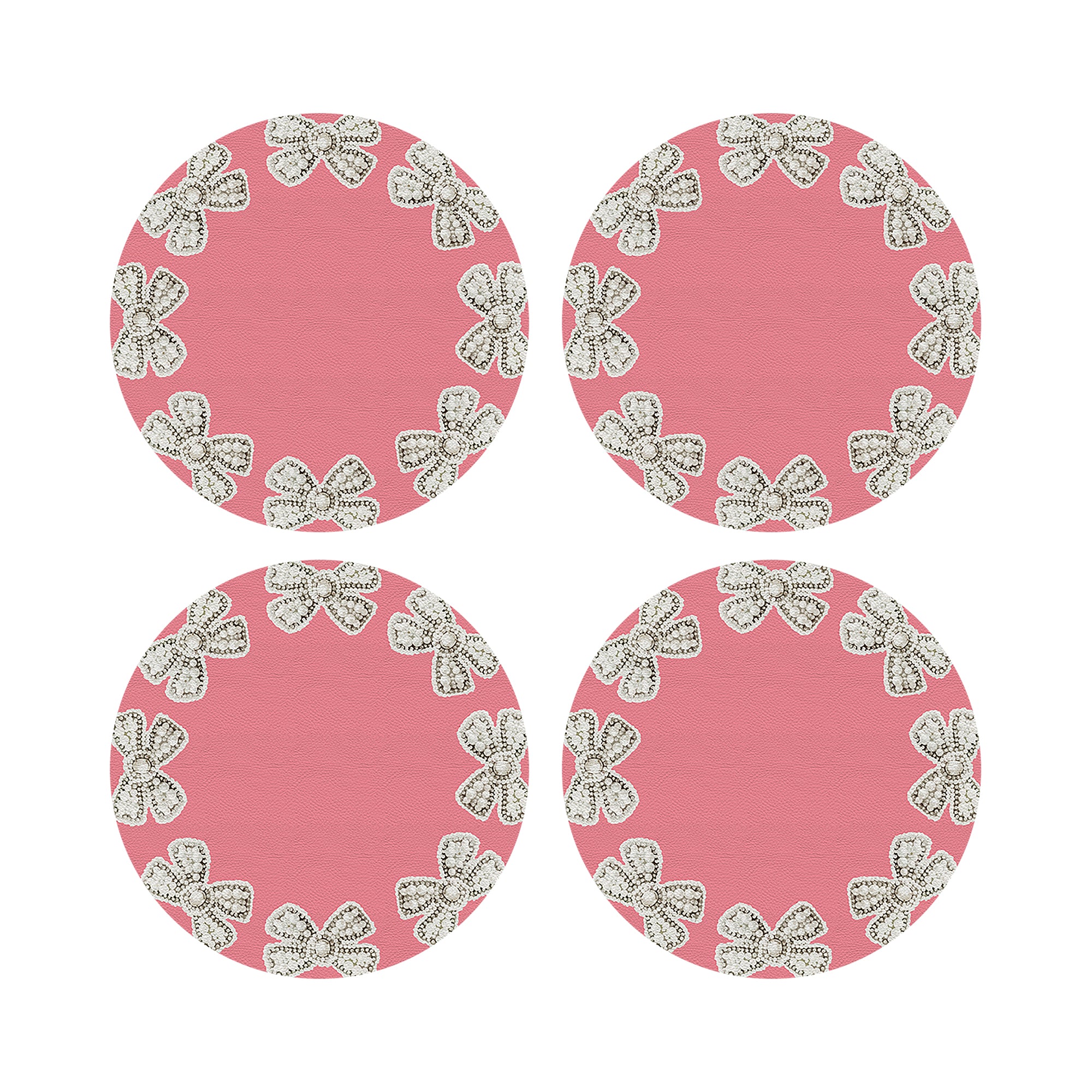 Pearl Bow Pink 16" Round Pebble Placemats, Set of 4 - nicolettemayer.com