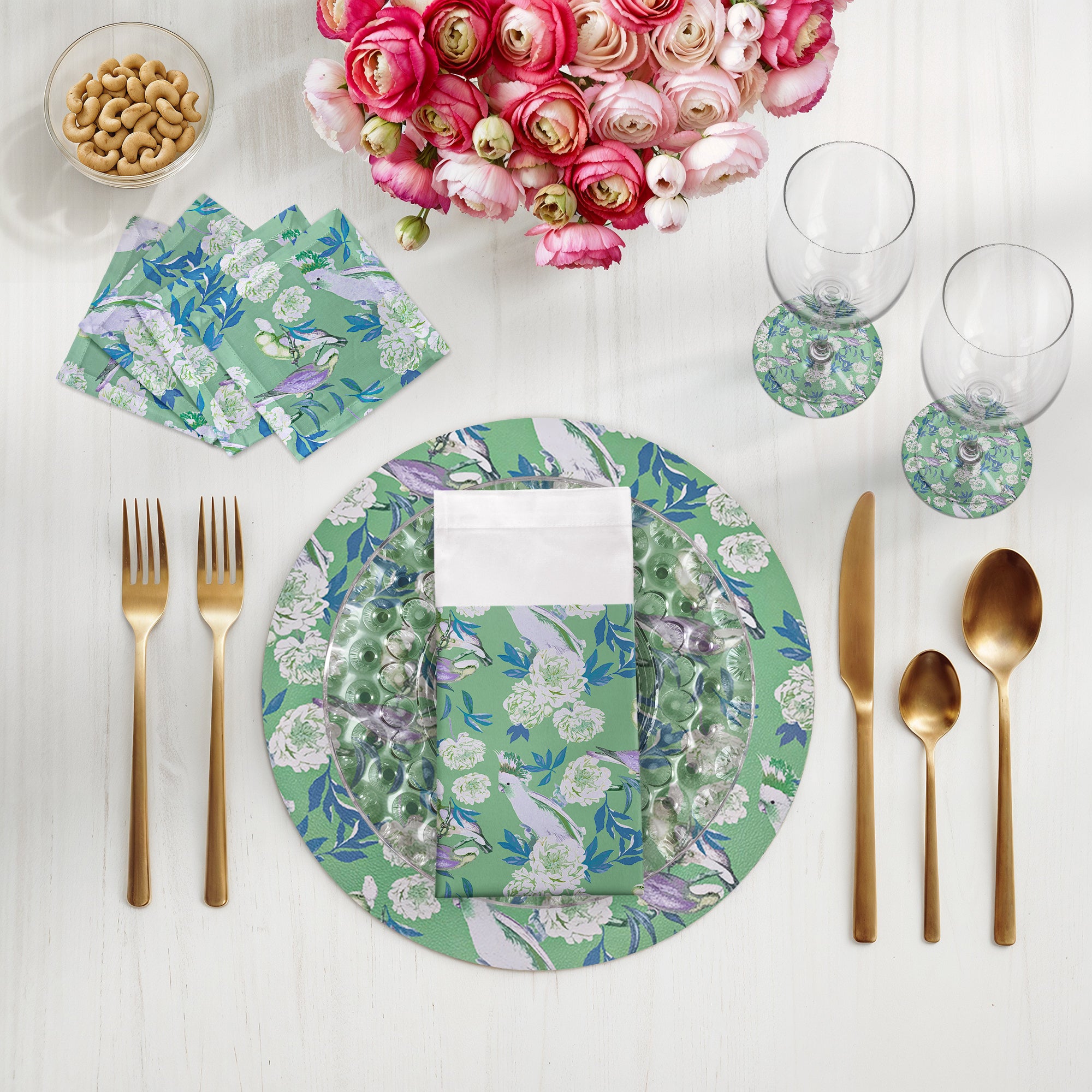 Peony Inspira Tropical Vegan Leather Round Pebble Placemat - nicolettemayer.com