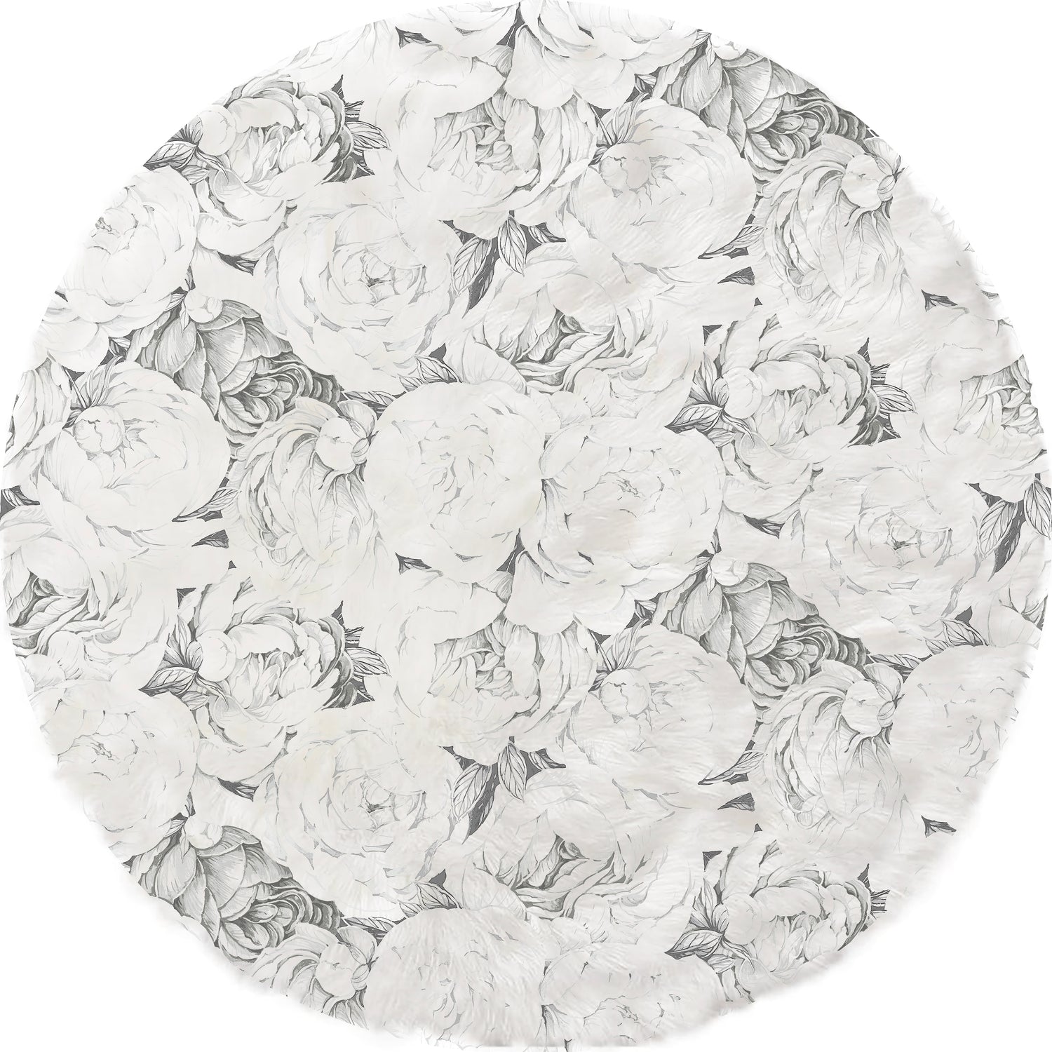 Peony Passion Black White Round Cloud Washable Rug
