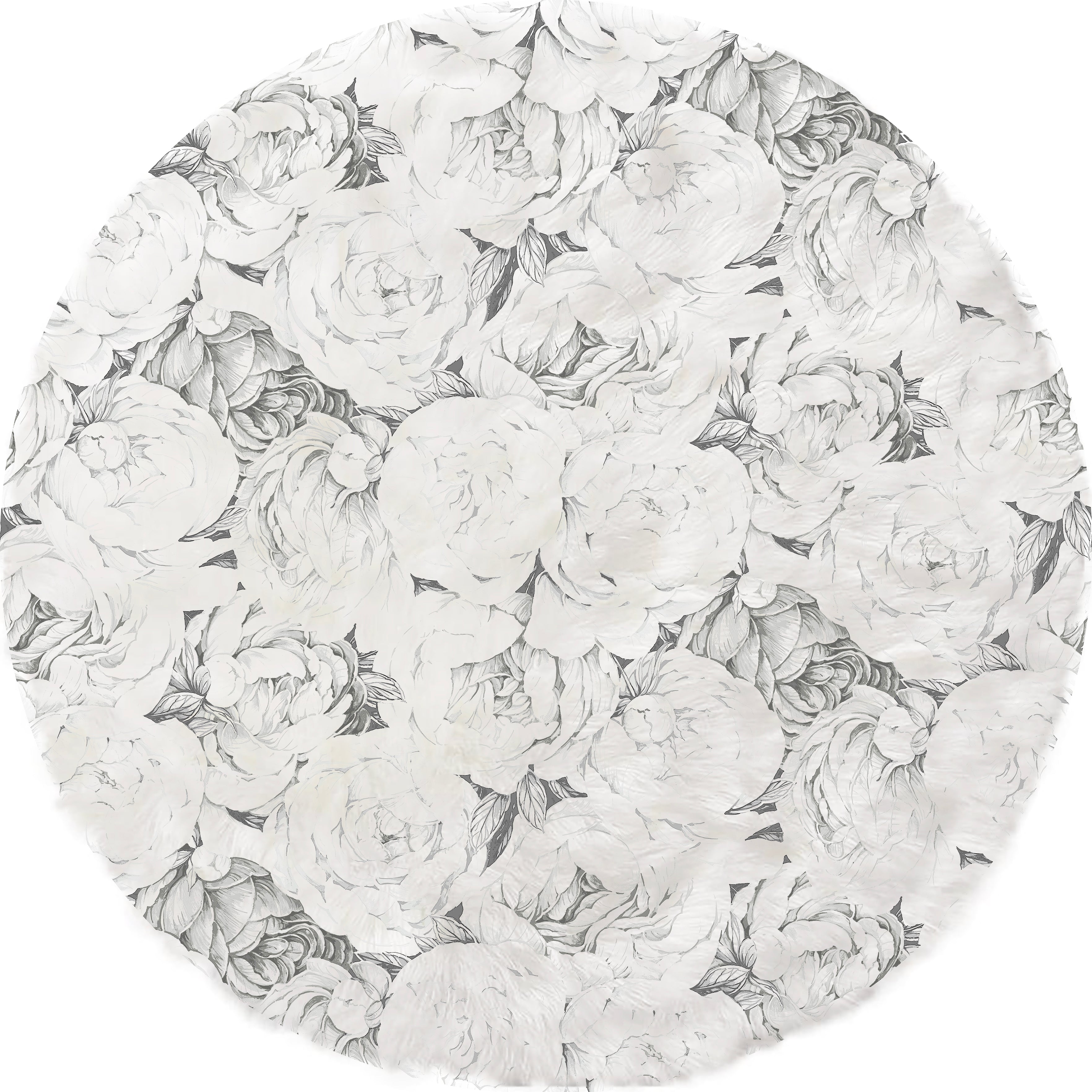 Peony Passion Black White Round Cloud Washable Rug