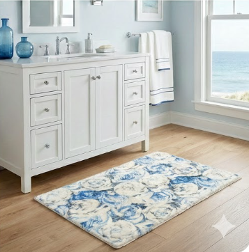 Peony Passion Delft Blue Cloud Rectangle Washable Rug - nicolettemayer.com