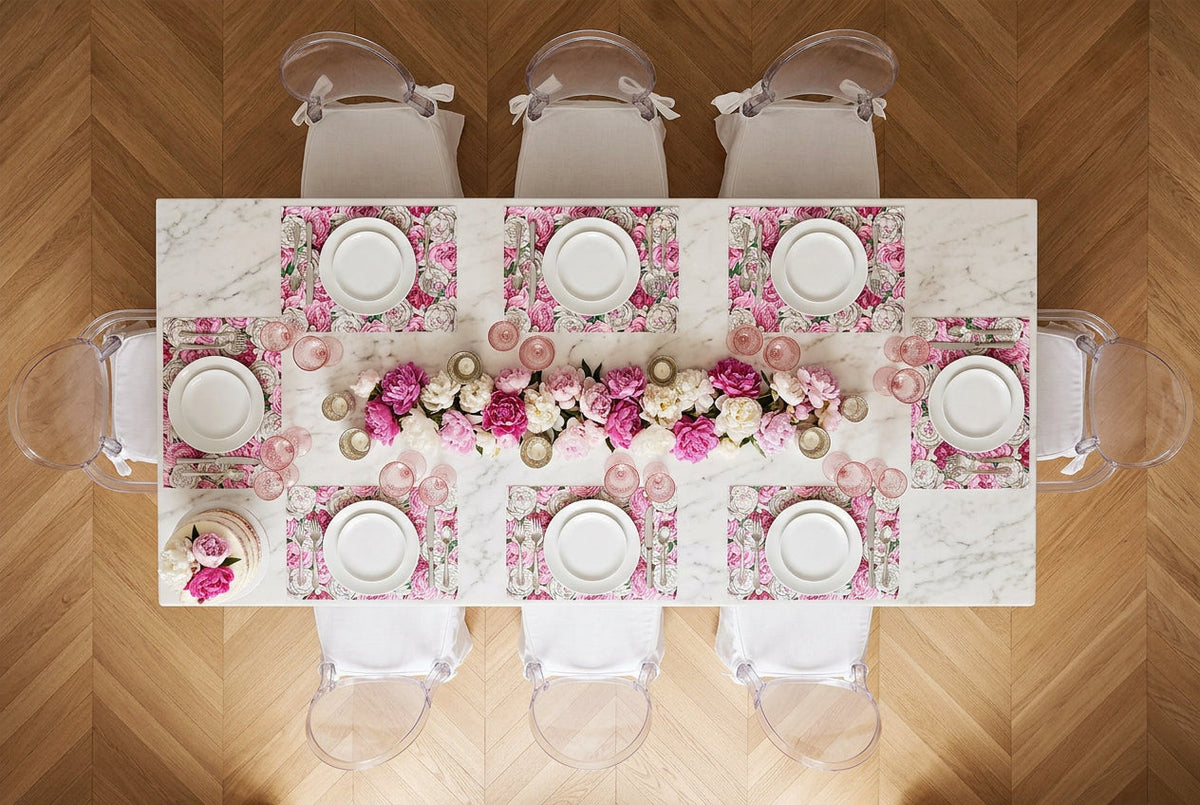Set de table en papier original Peony Passion, lot de 24