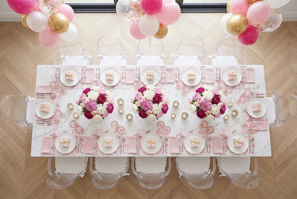 Peony Passion Soft Pink Rectangle Paper Placemat