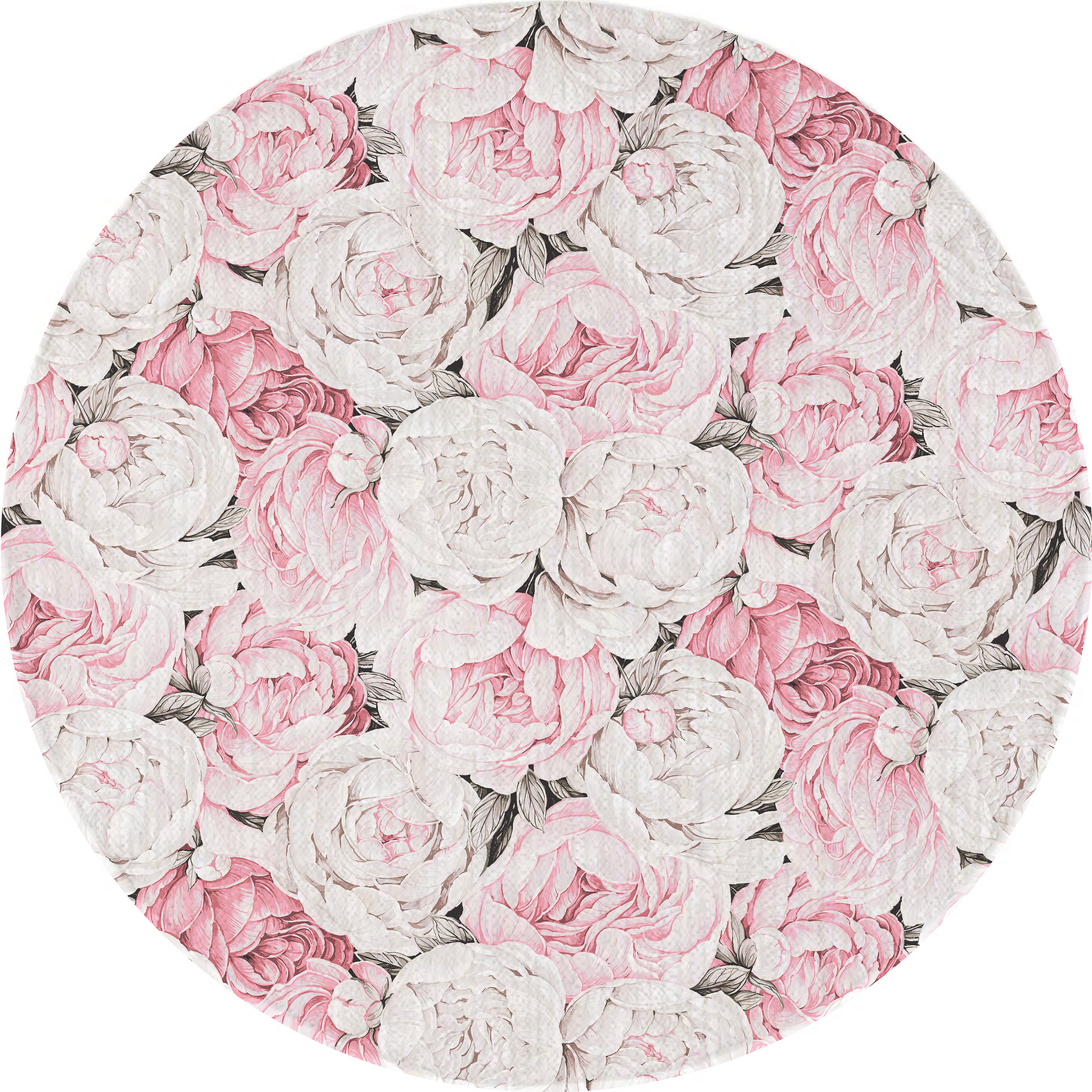 Peony Passion Soft Pink Round Chenille Washable Rug