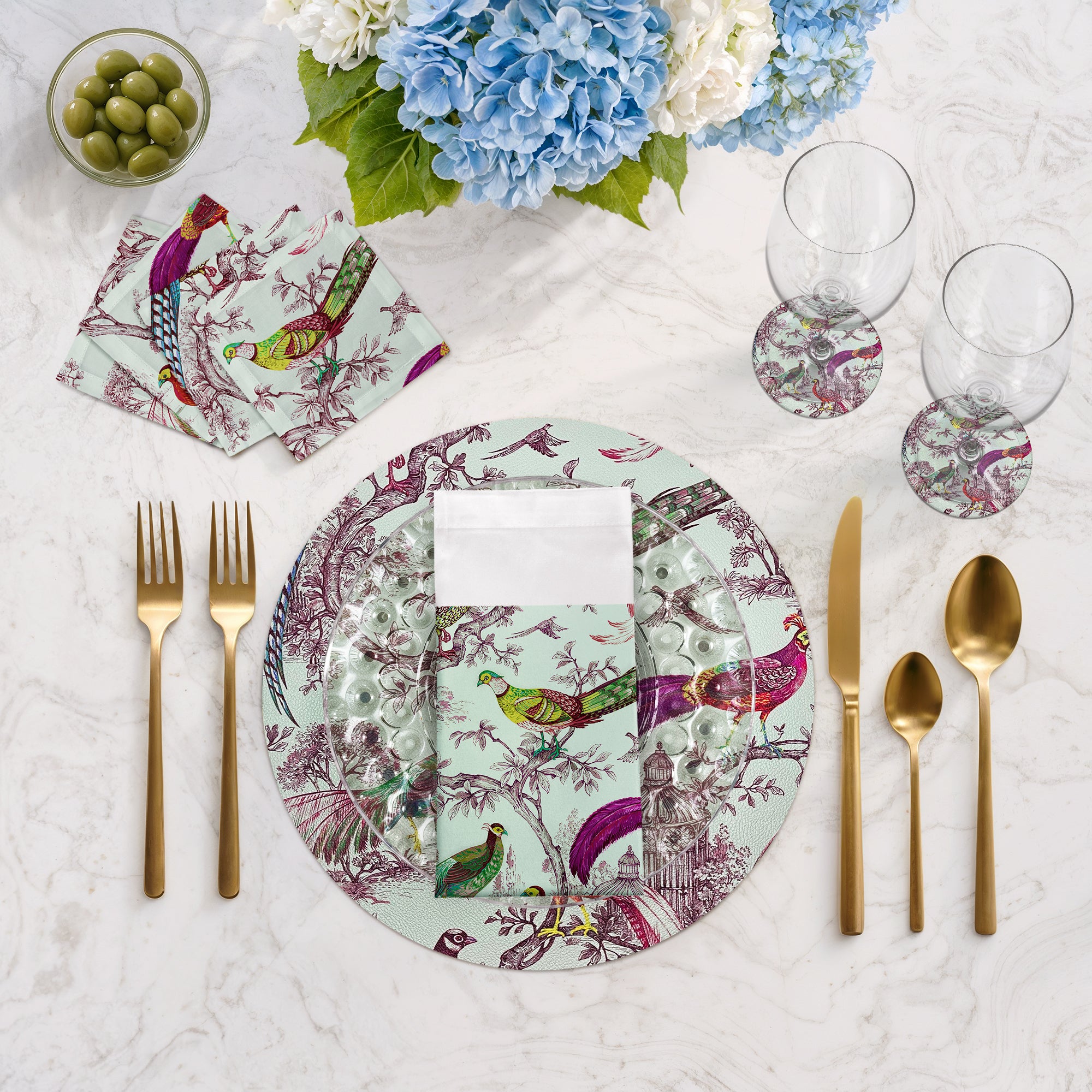 Pheasant Fall Sauvage Meadow Vegan Leather Round Pebble Placemat