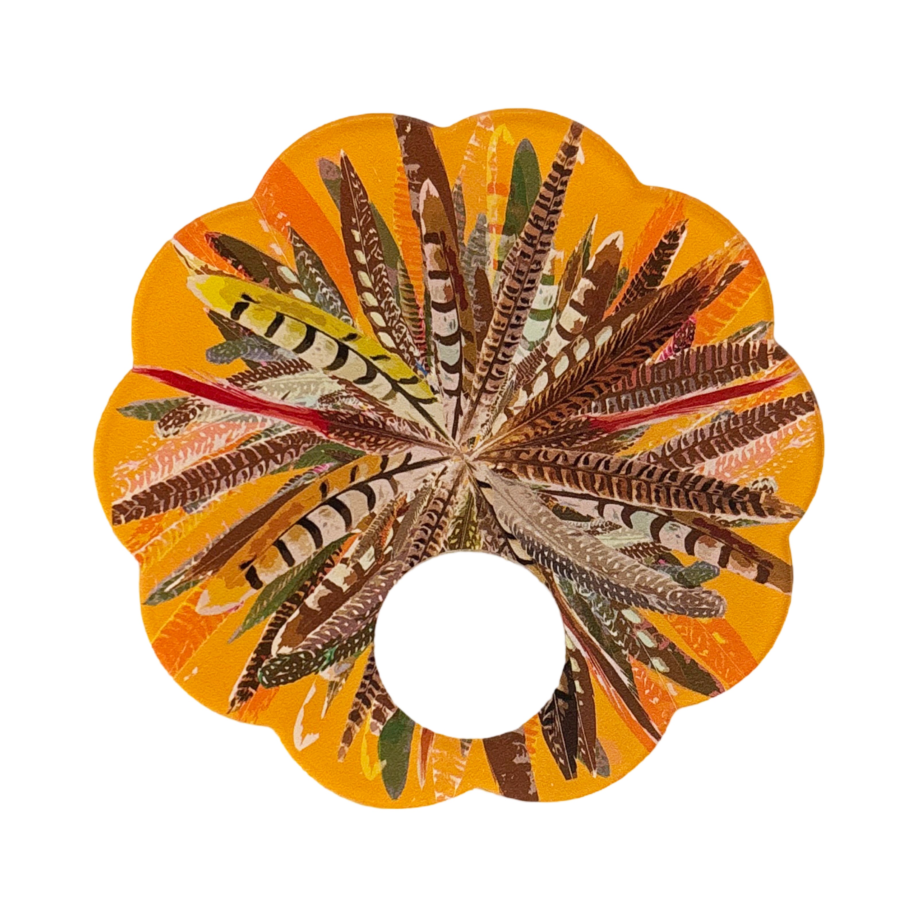 Pheasant Feathers Butternut Acrylic Scallop Napkin Ring - Set of 4