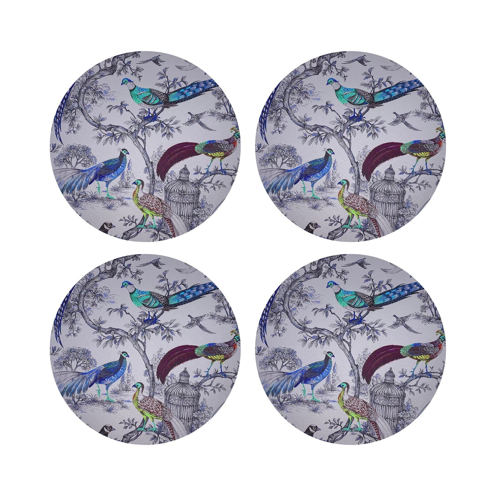 Pheasant Fall Sauvage Calme Vegan Leather Round Pebble Placemat