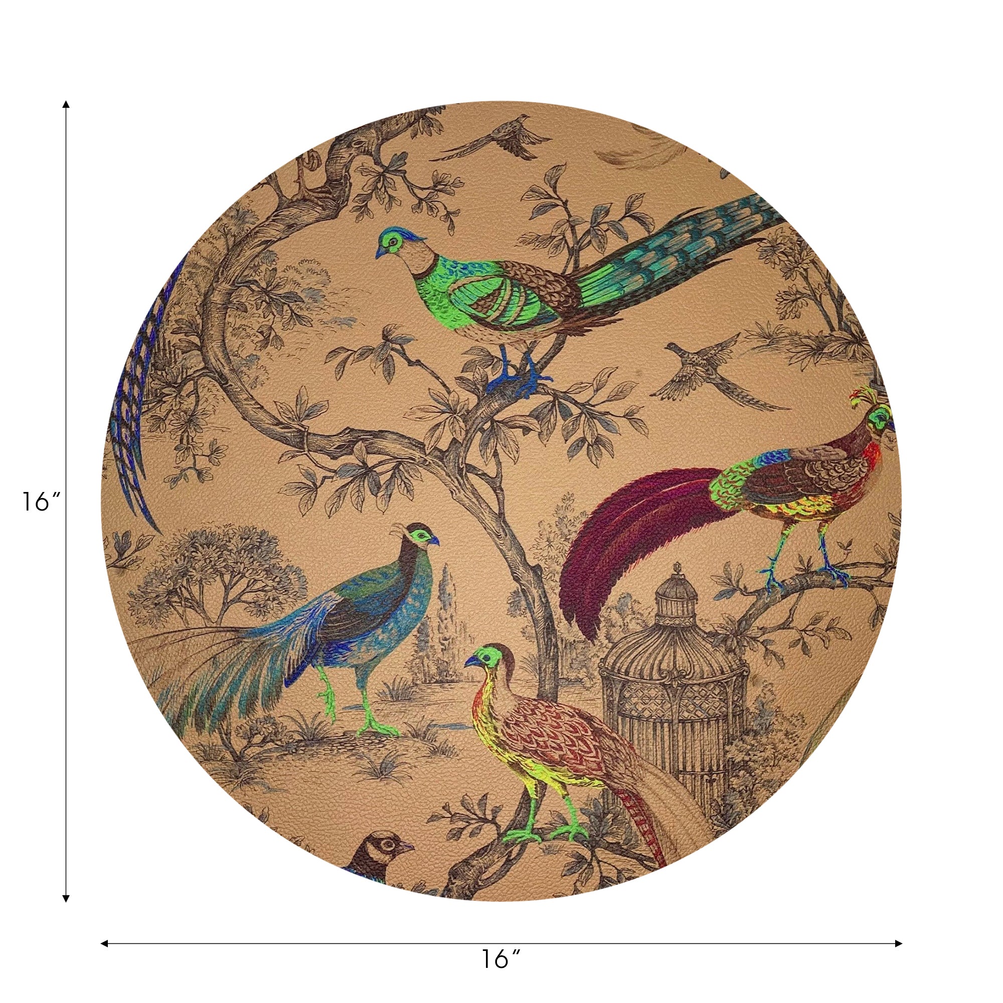 Pheasant Fall Sauvage Mustard Vegan Leather Round Pebble Placemat