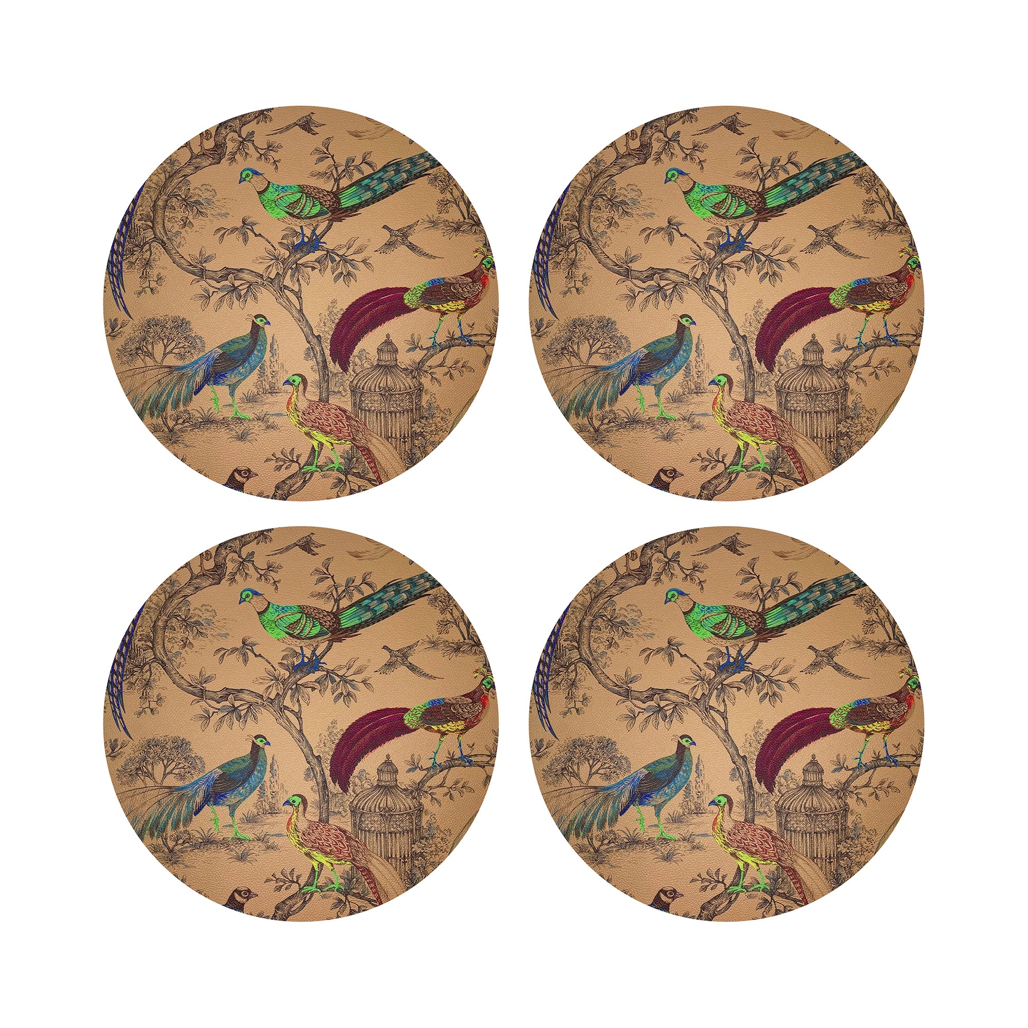 Pheasant Fall Sauvage Mustard 16" Round Pebble Placemats, Set of 4 - nicolettemayer.com