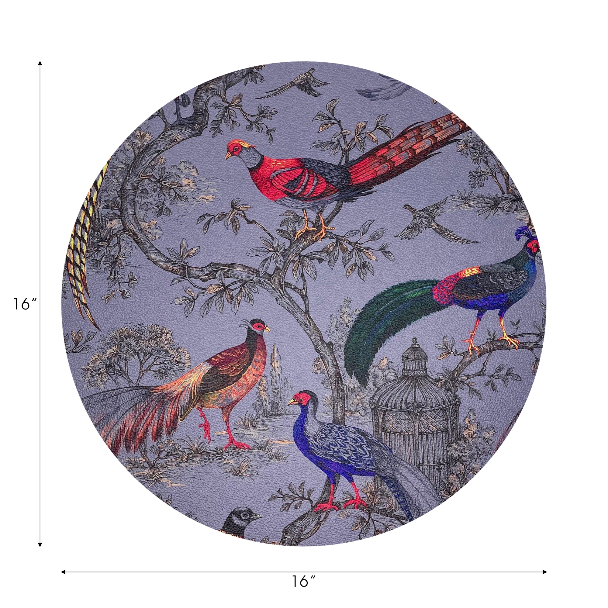 Pheasant Fall Sauvage Silver Vegan Leather Round Pebble Placemat