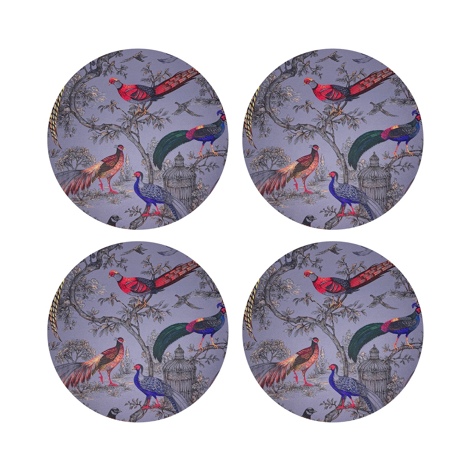 Pheasant Fall Sauvage Silver 16" Round Pebble Placemats, Set of 4 - nicolettemayer.com