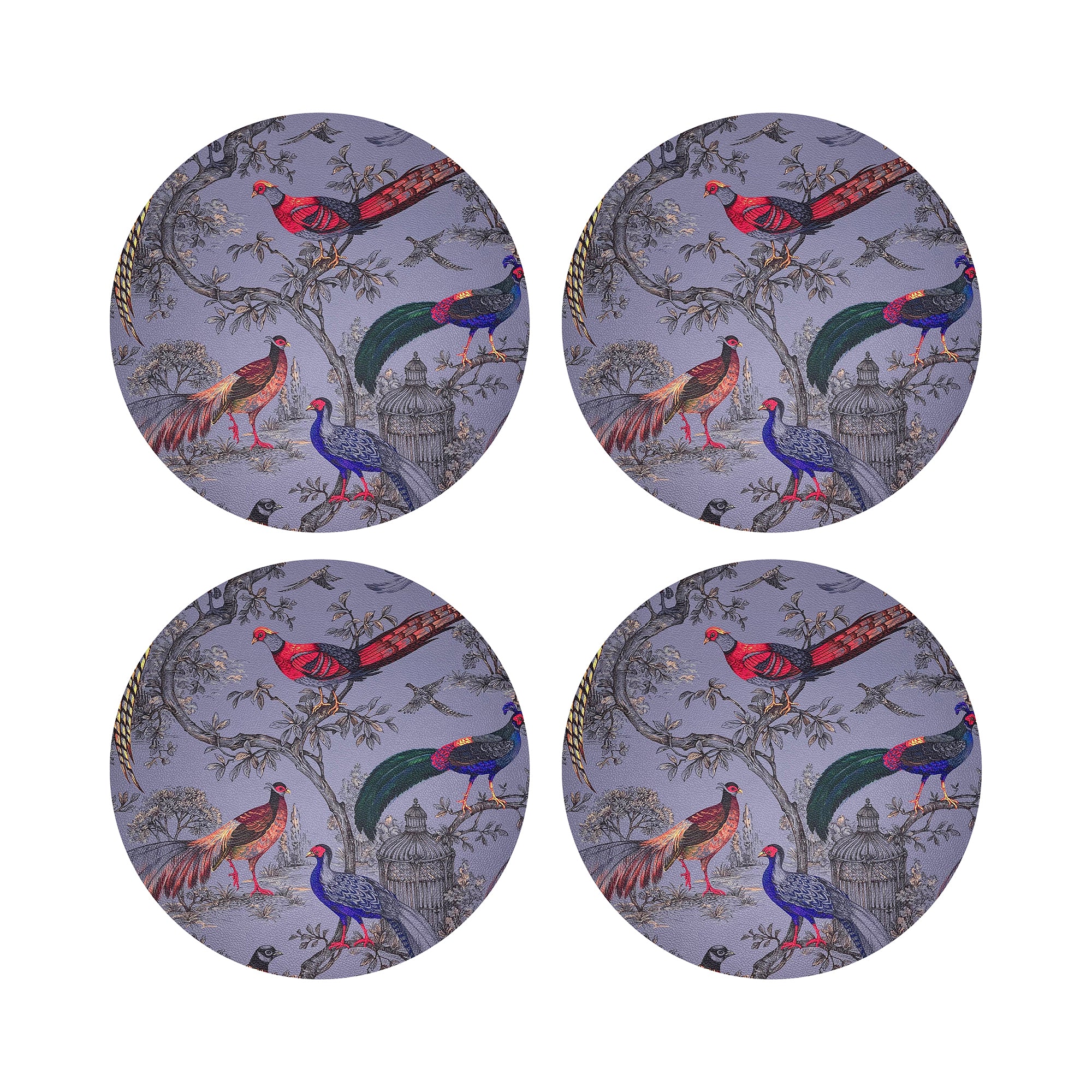 Pheasant Fall Sauvage Silver 16" Round Pebble Placemats, Set of 4 - nicolettemayer.com