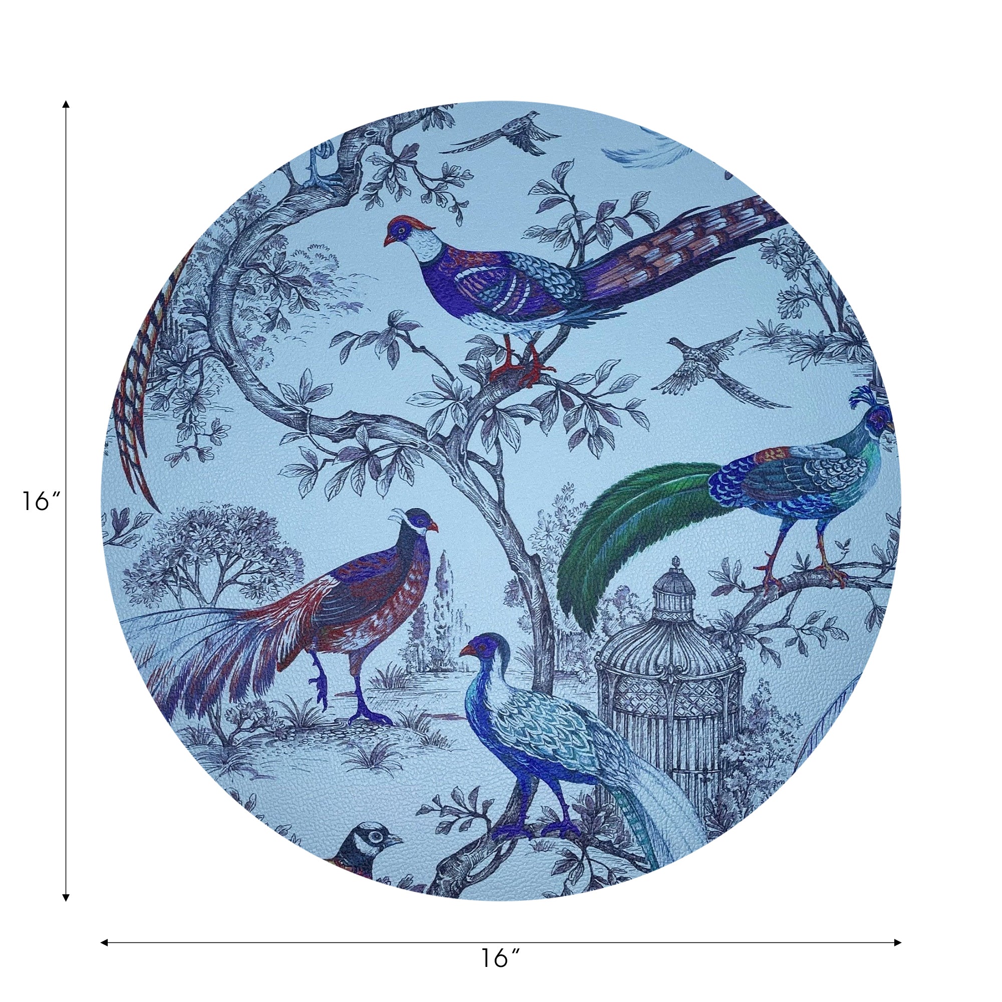 Pheasant Fall Sauvage Wedgewood Vegan Leather Round Pebble Placemat