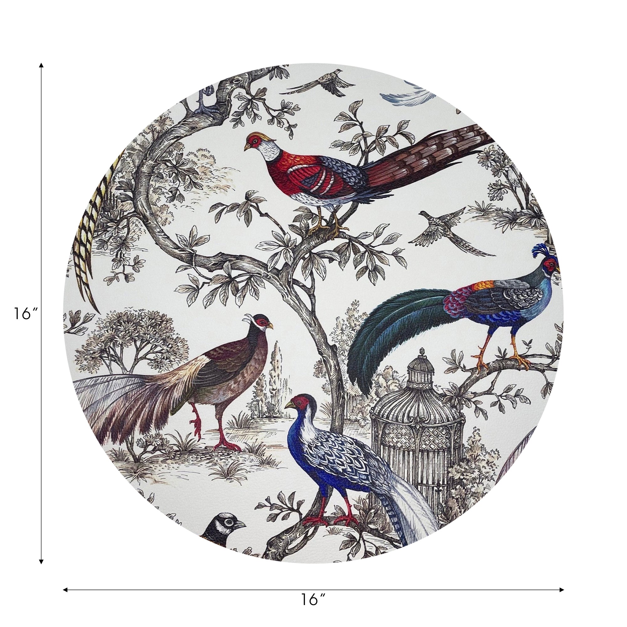 Pheasant Fall Sauvage White Vegan Leather Round Pebble Placemat