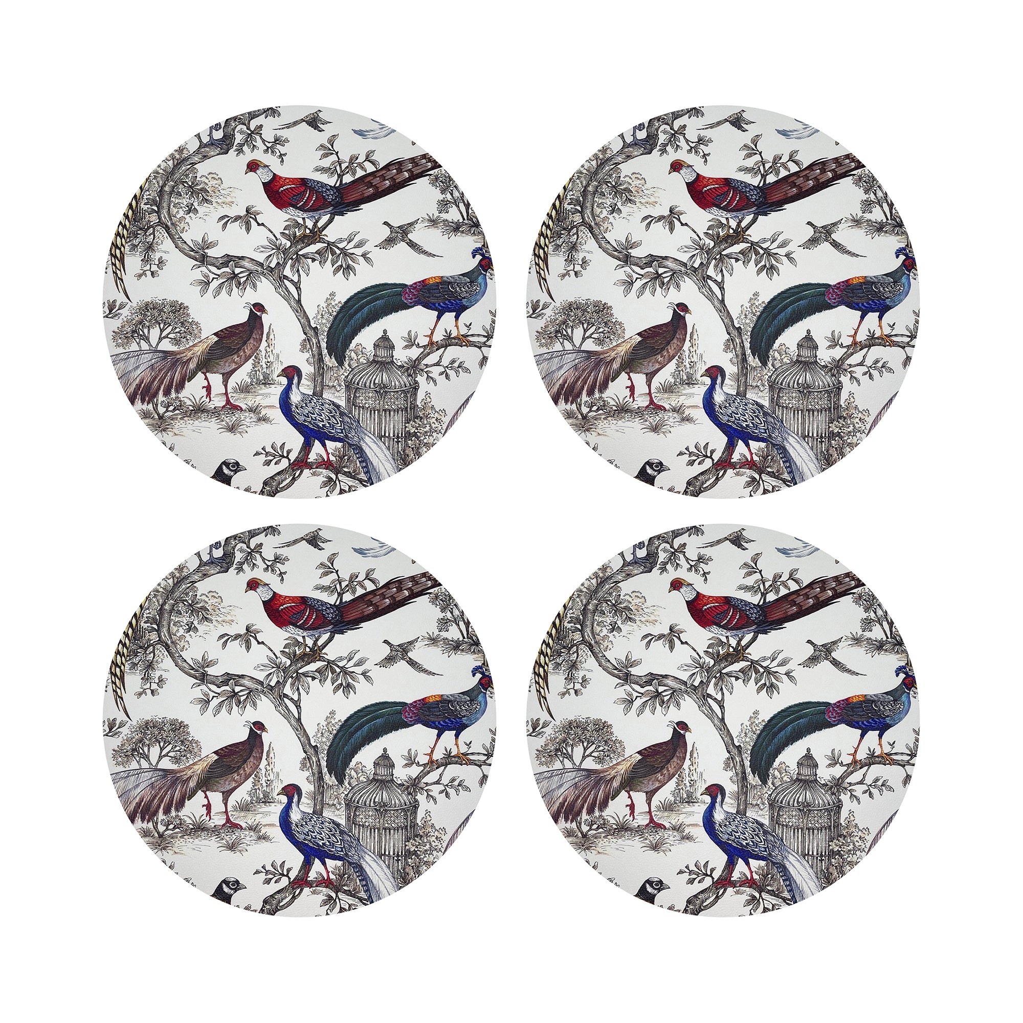 Pheasant Fall Sauvage White 16" Round Pebble Placemats, Set of 4 - nicolettemayer.com