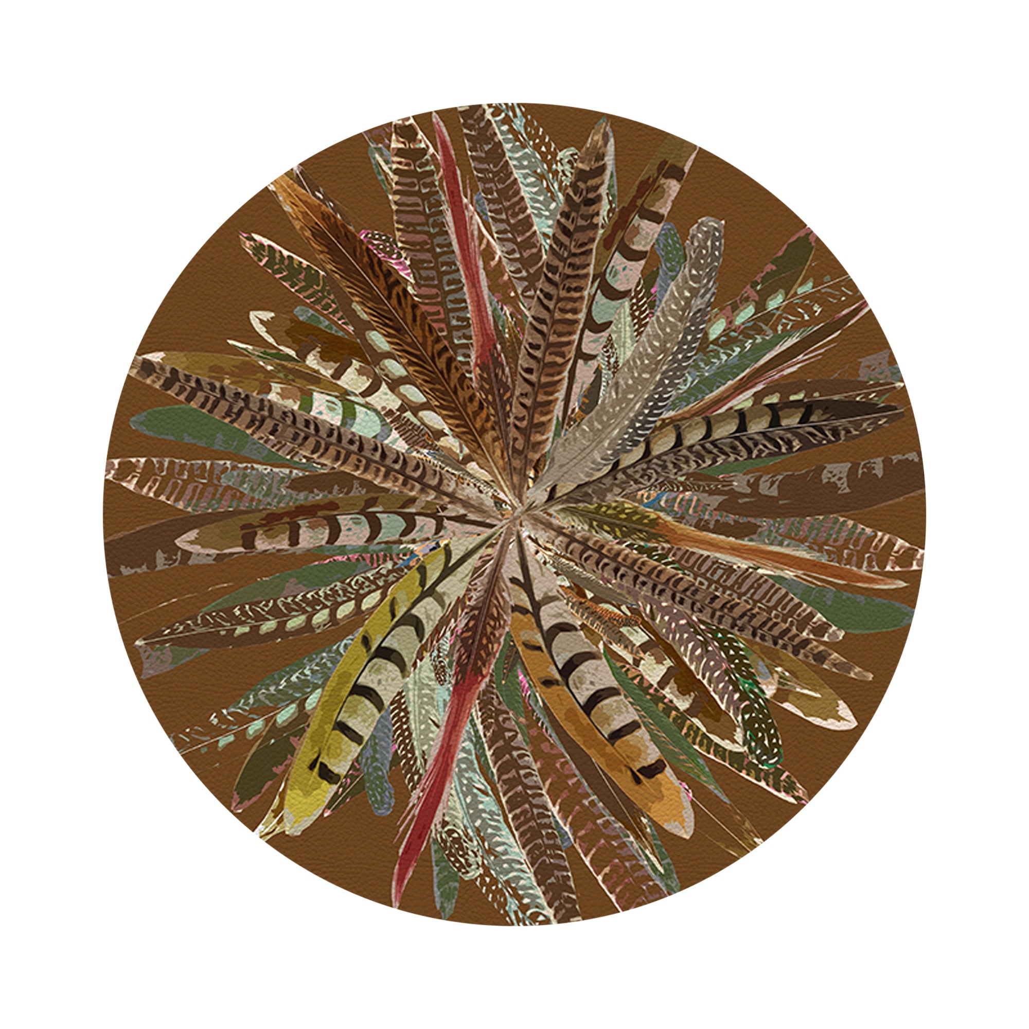 Pheasant Feathers Brown 16" Round Pebble Placemats, Set of 4 - nicolettemayer.com